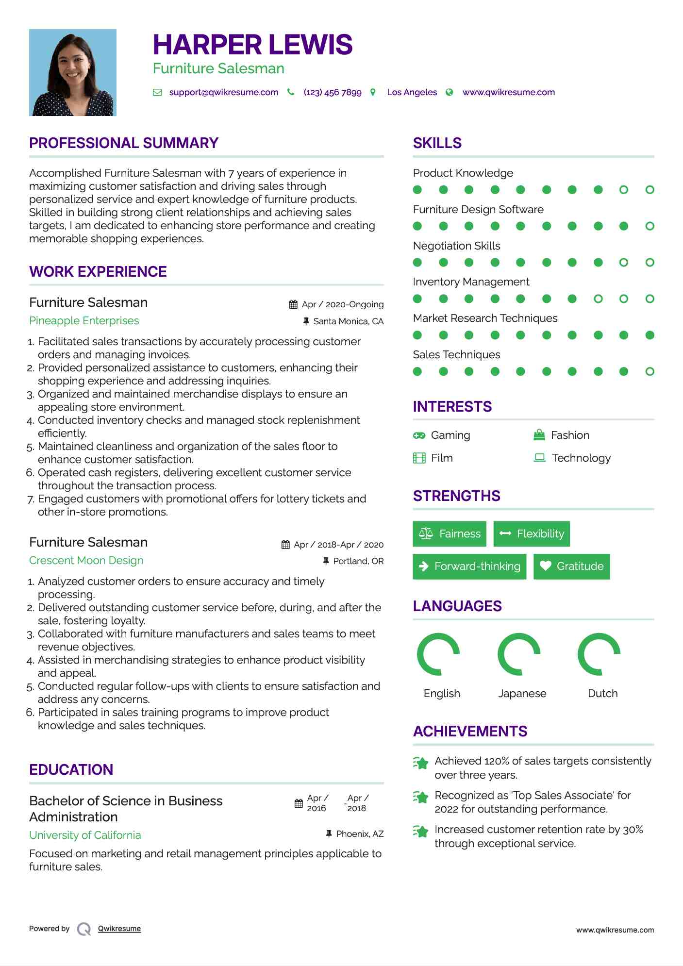 Furniture Salesman Resume Samples QwikResume