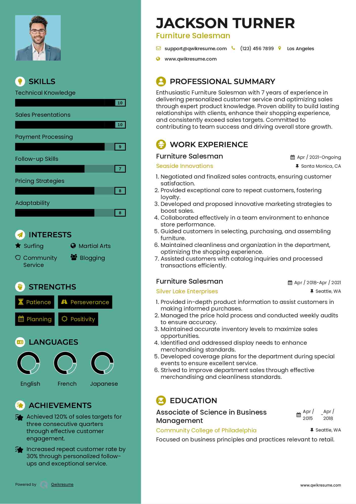 Furniture Salesman Resume Model