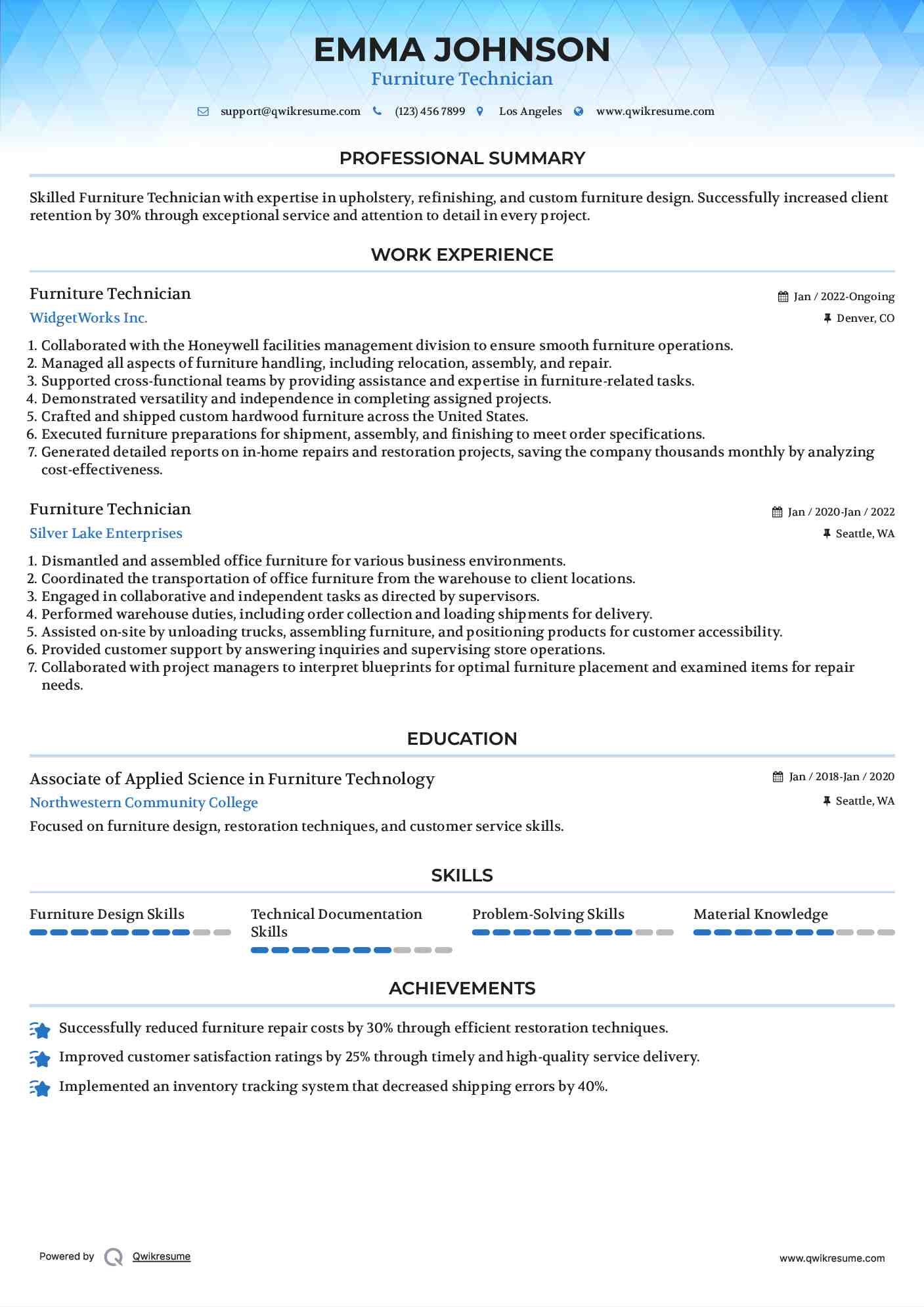 Furniture Technician Resume Template