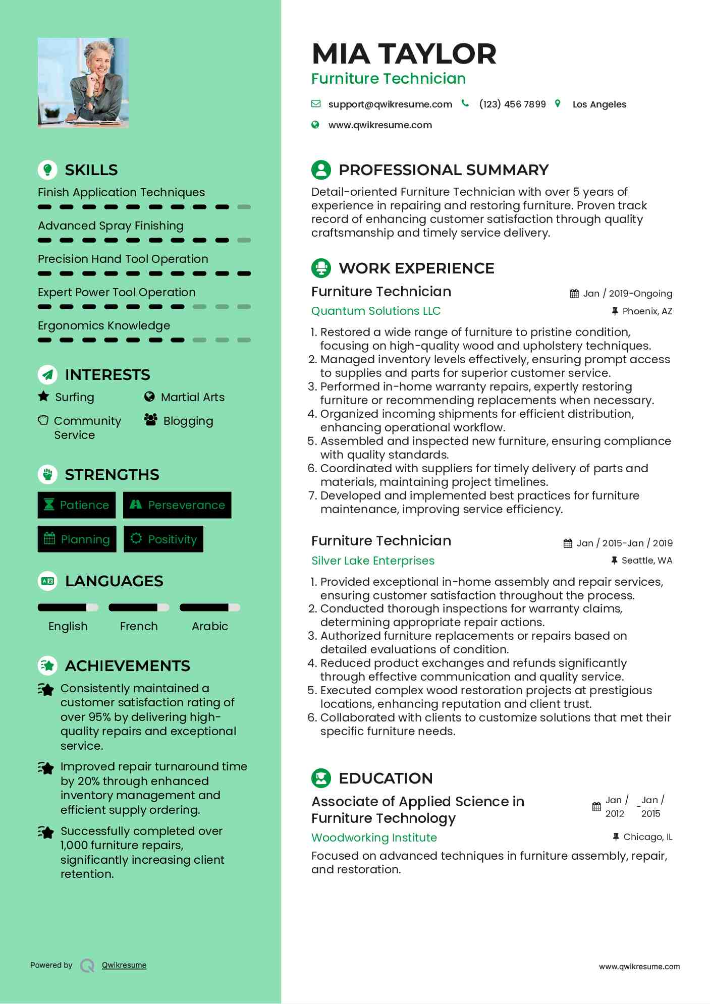 Furniture Technician Resume Format
