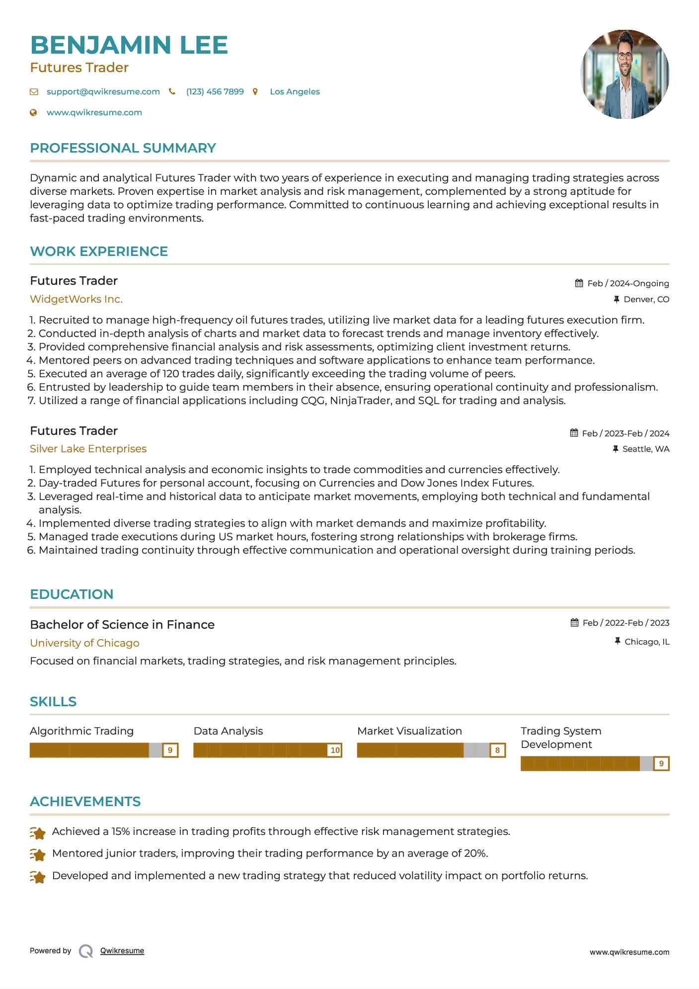 Futures Trader Resume Sample