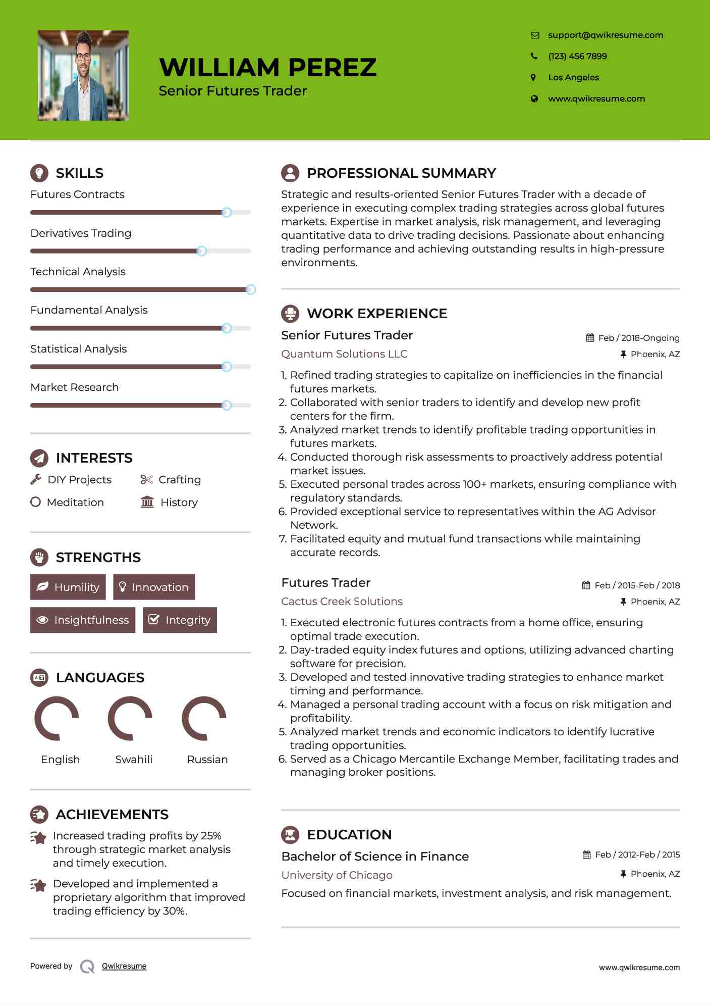 Senior Futures Trader Resume Template