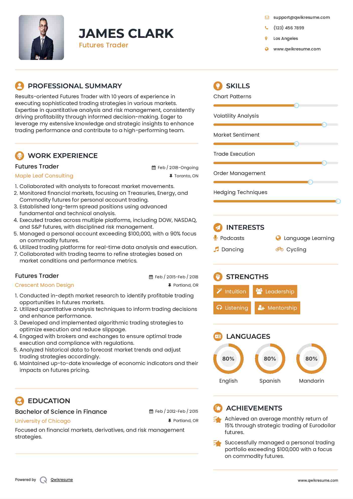 Futures Trader Resume Sample