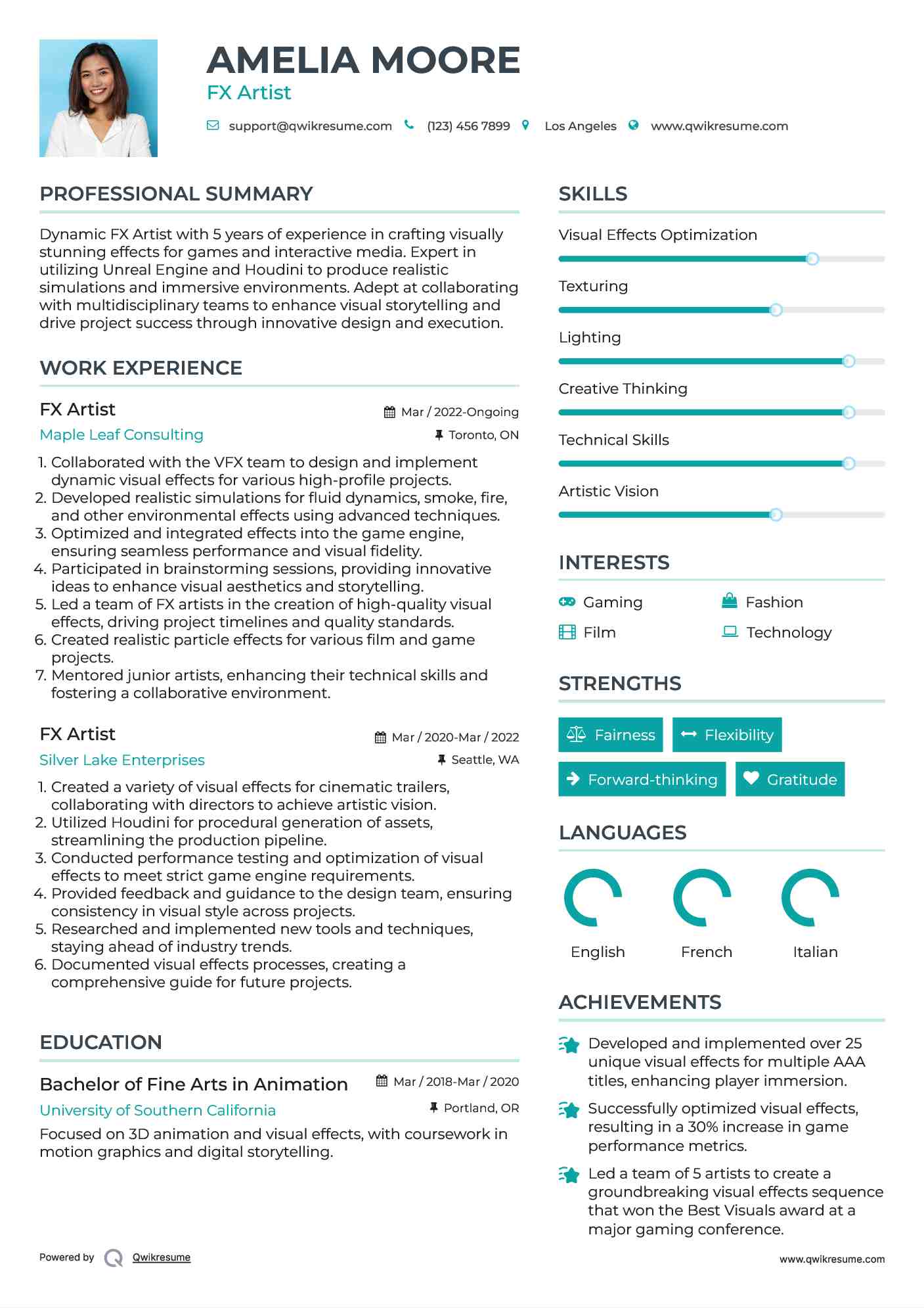 FX Artist Resume Example