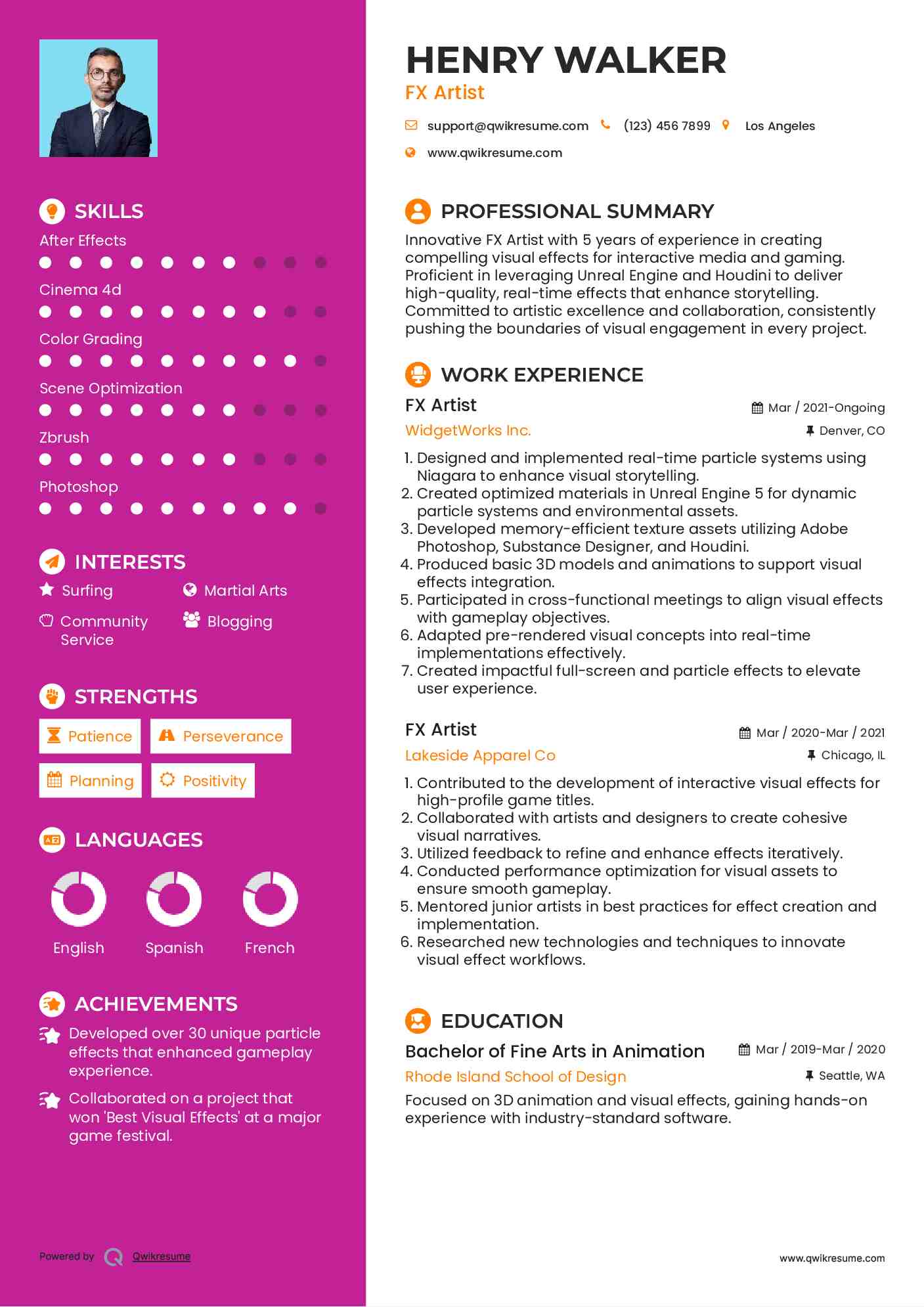 FX Artist Resume Format