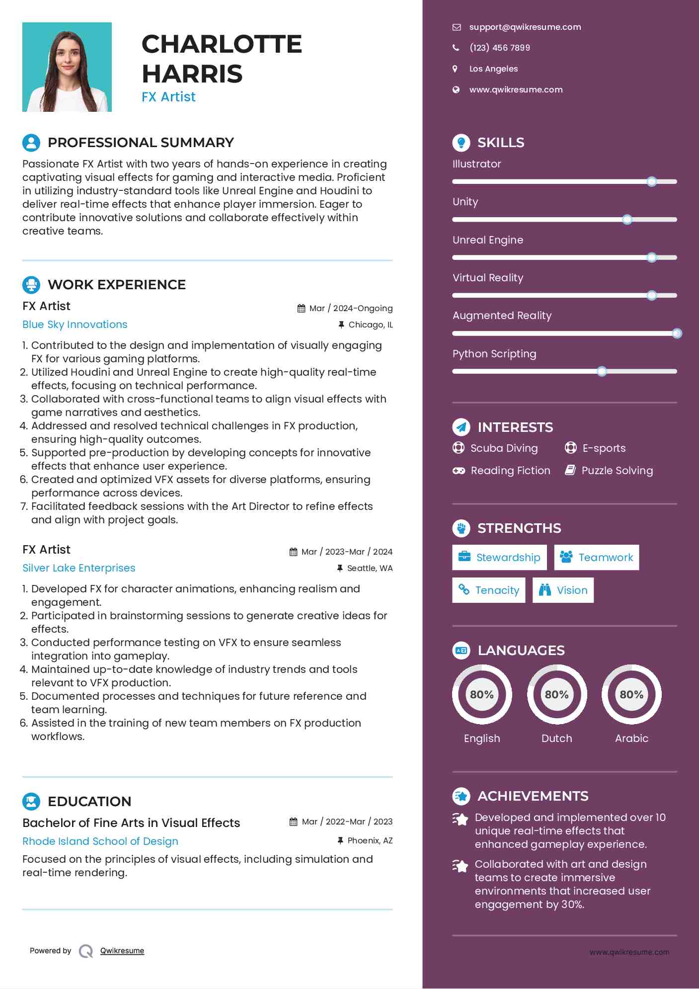 FX Artist Resume Template