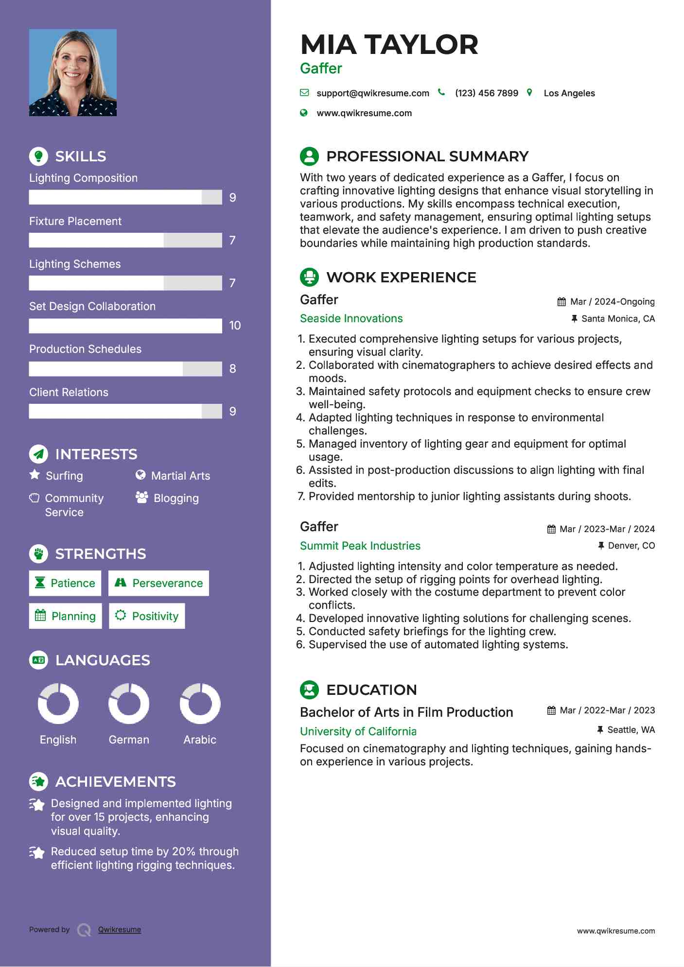 Gaffer Resume Format