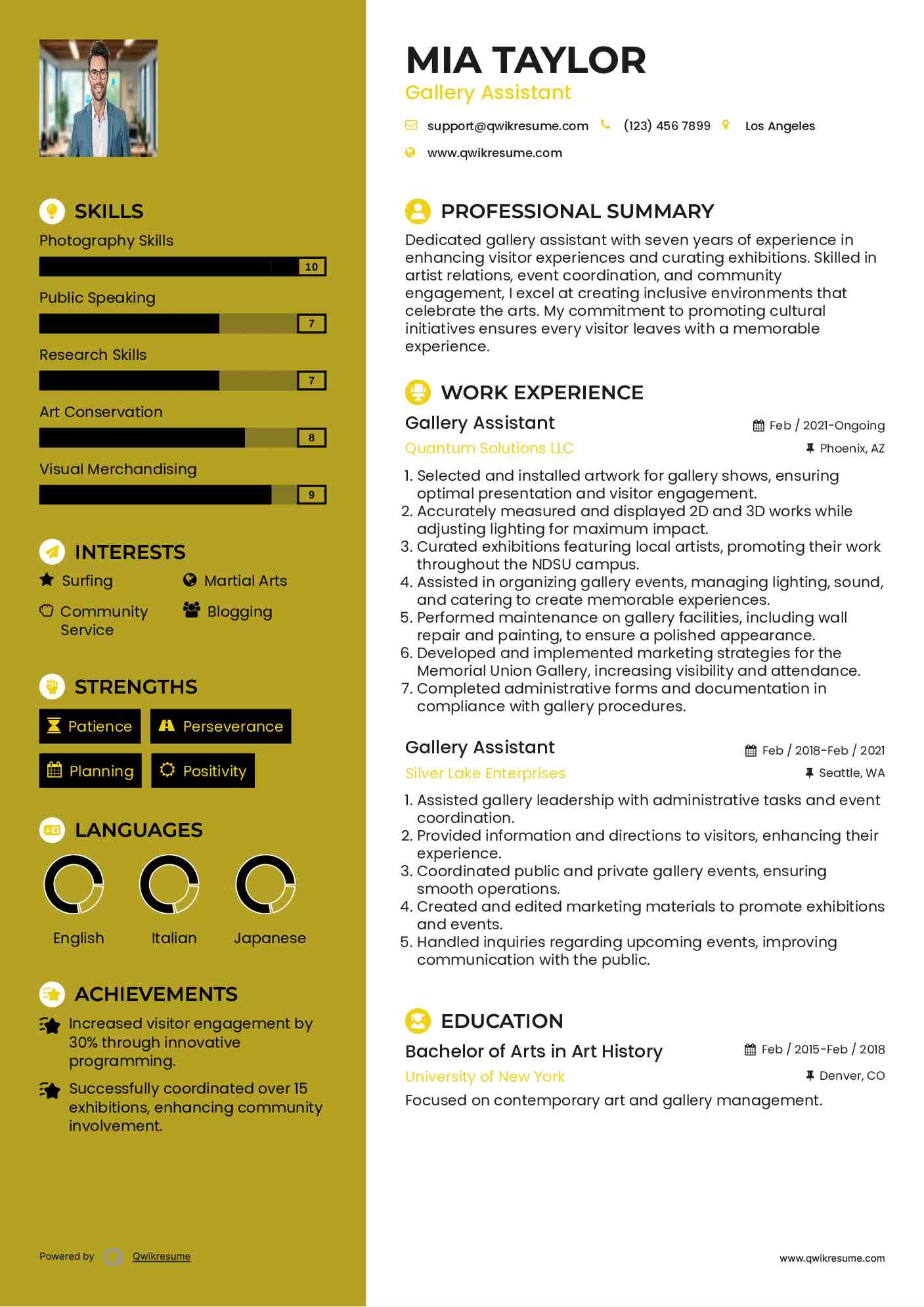 Gallery Assistant Resume Model