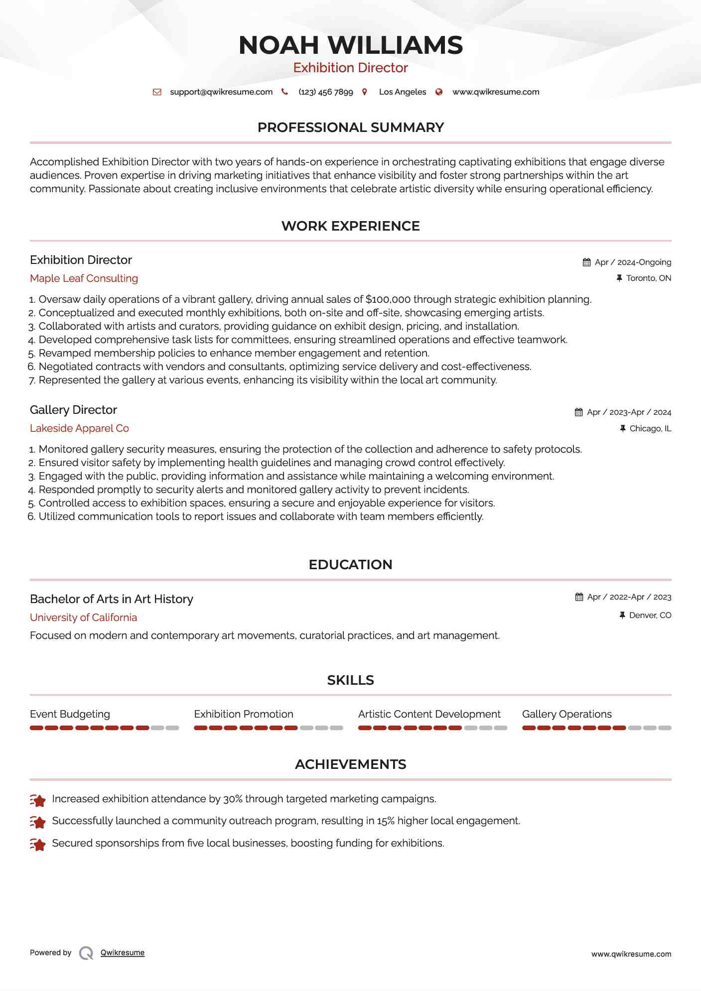 Exhibition Director Resume Format