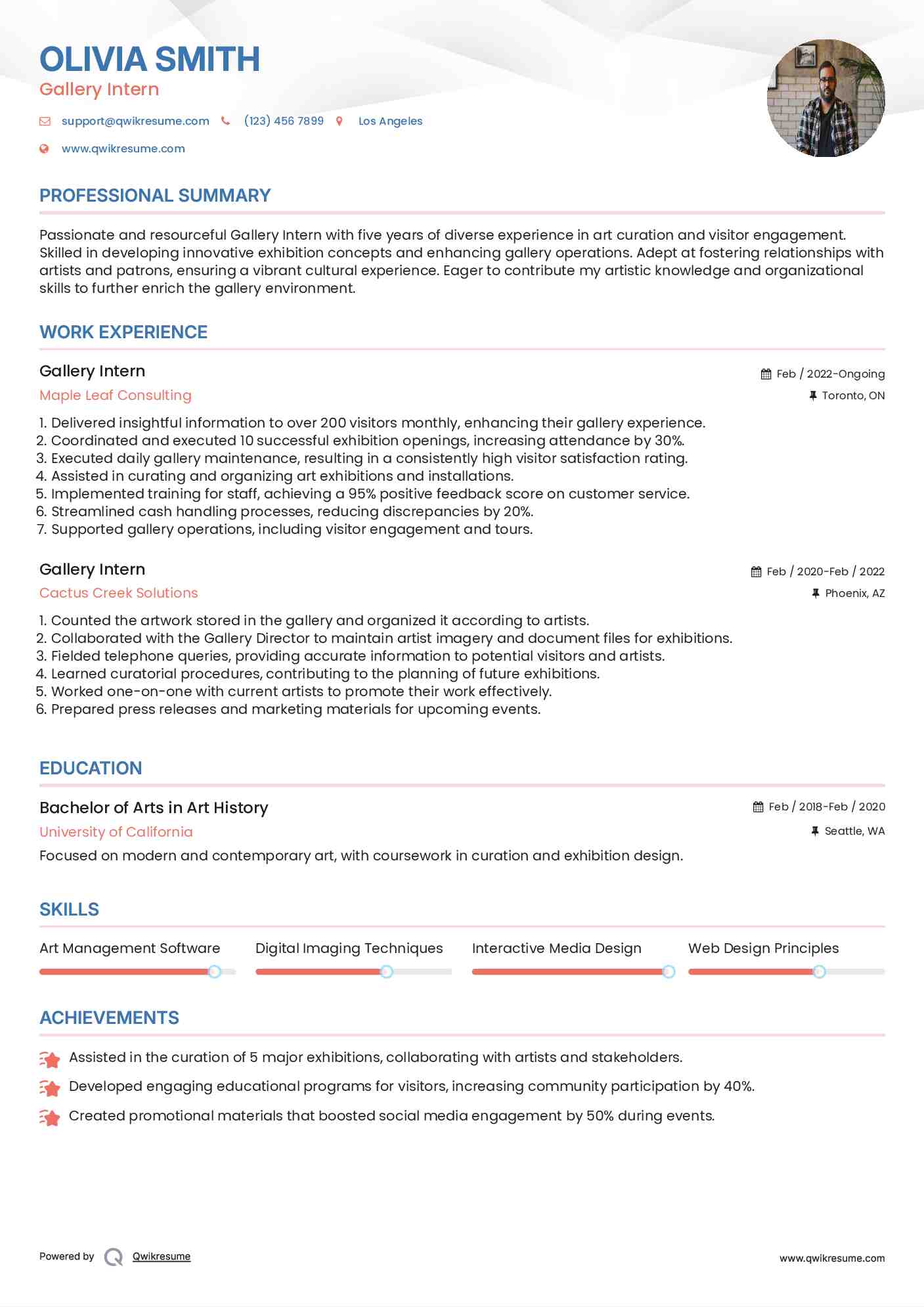 Gallery Intern Resume Sample