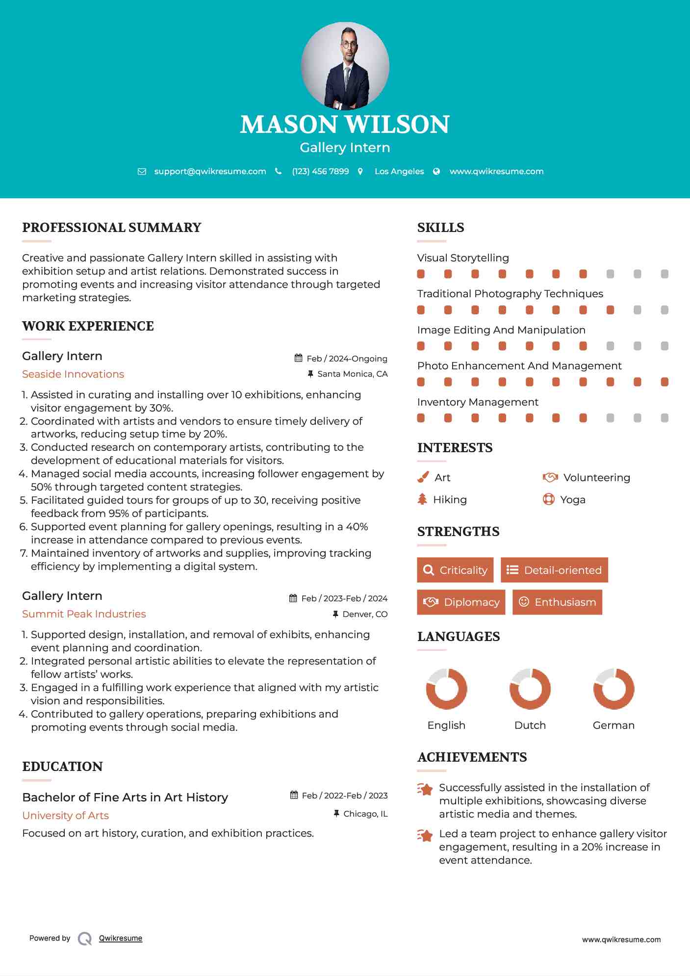 Gallery Intern Resume Template