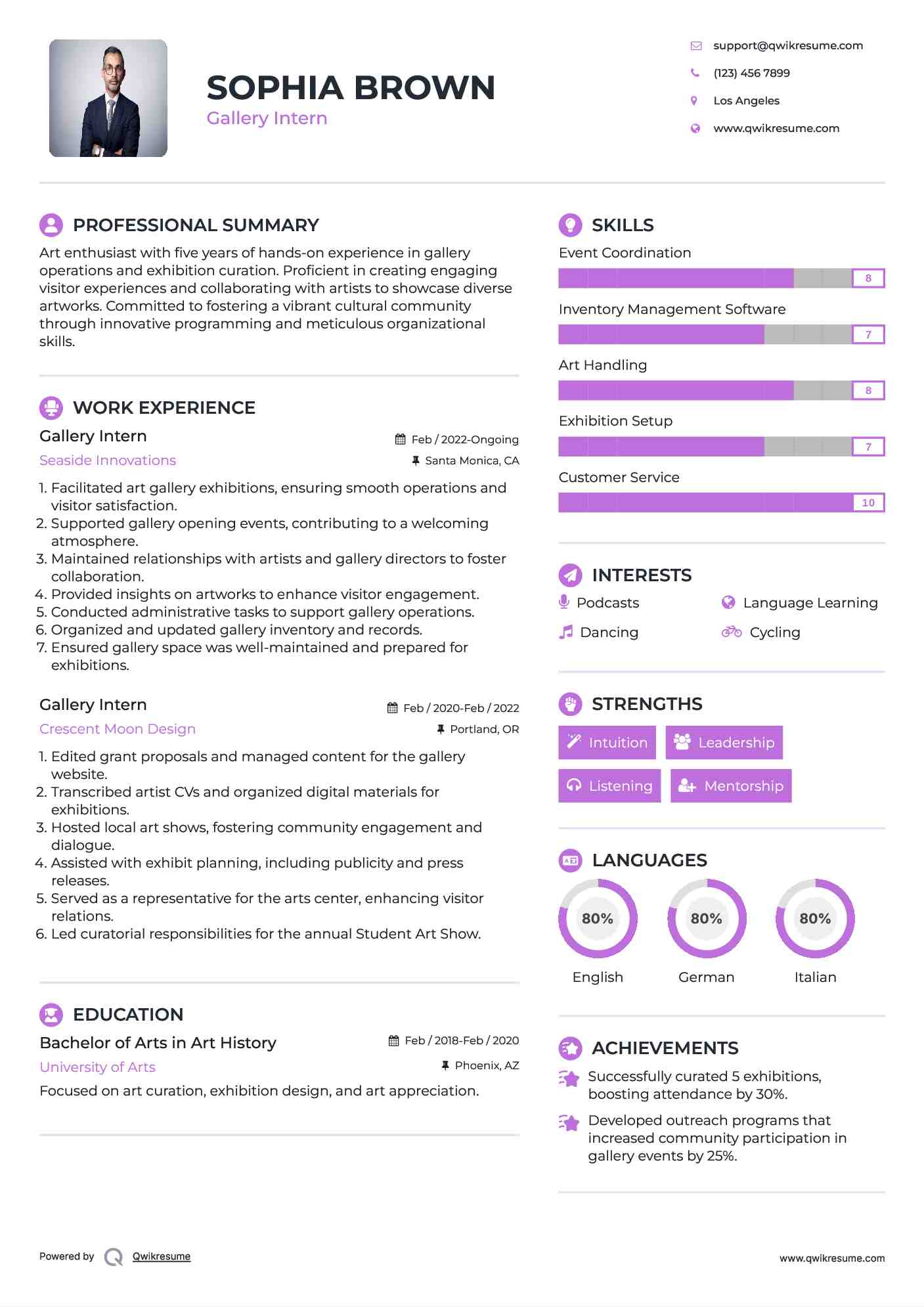 Gallery Intern Resume Model