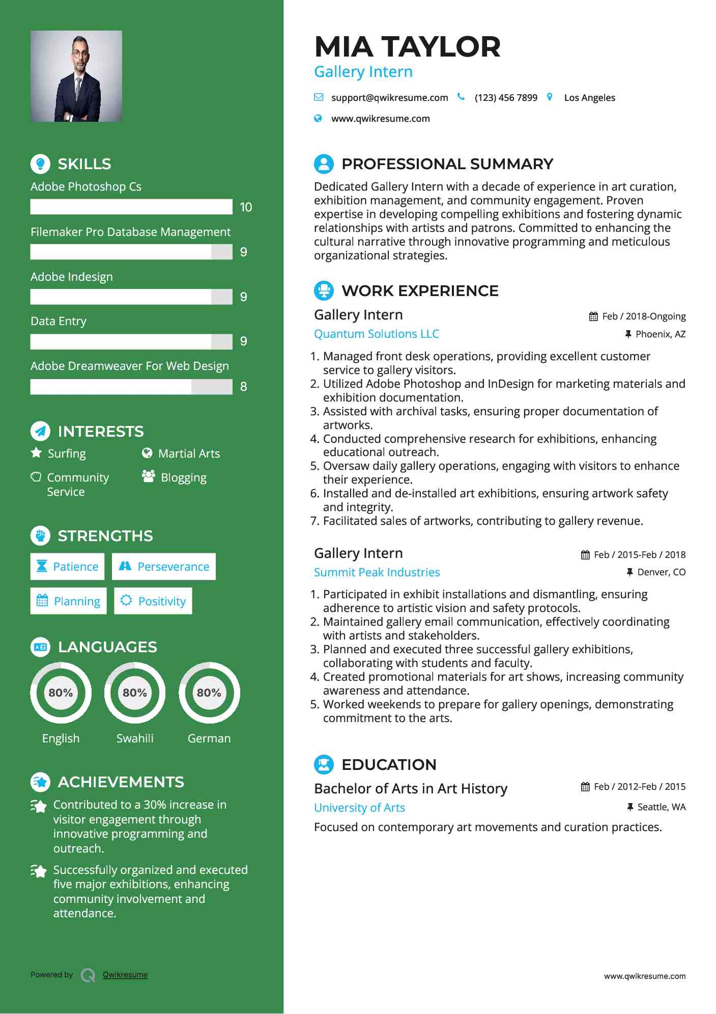 Gallery Intern Resume Model