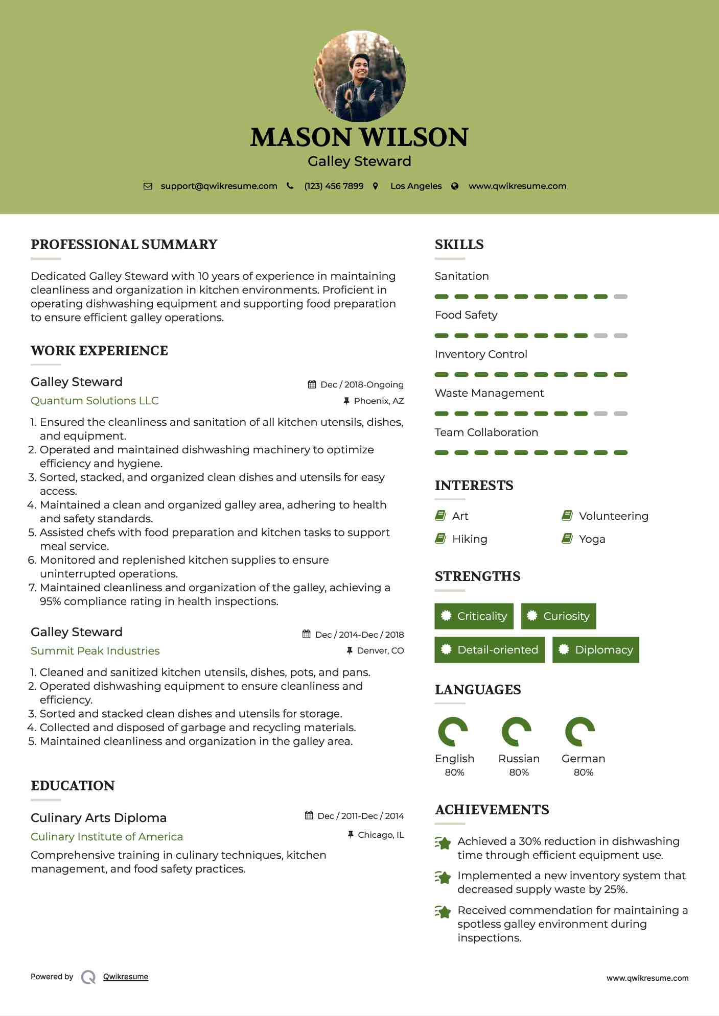 Galley Steward Resume Model