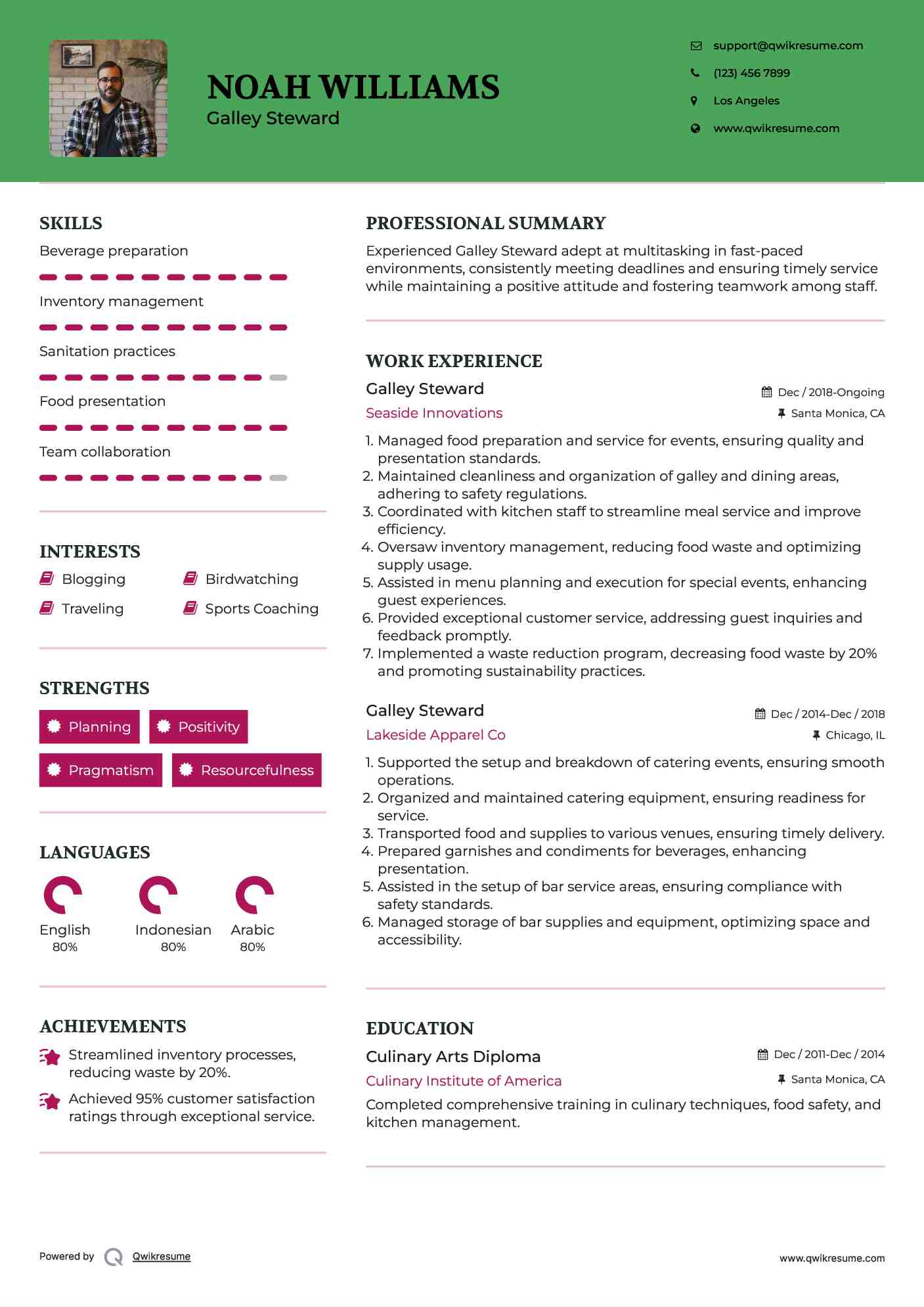 Galley Steward Resume Model
