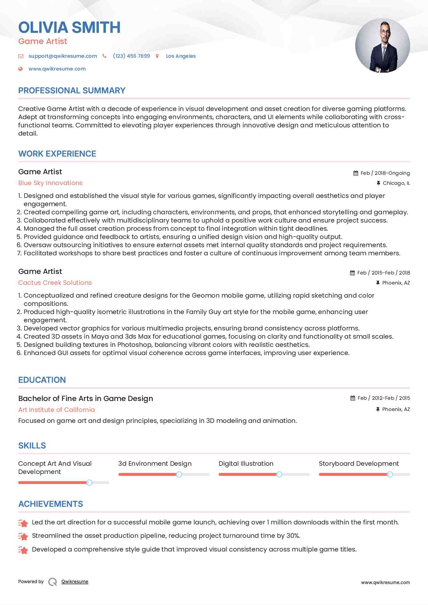 Game Artist Resume Format