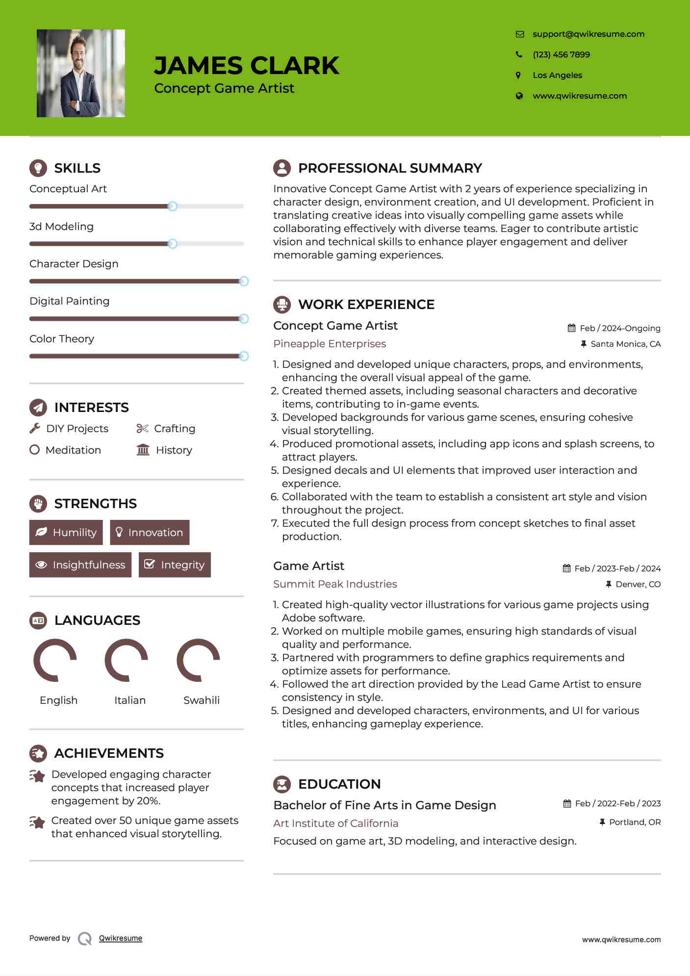 Concept Game Artist Resume Example