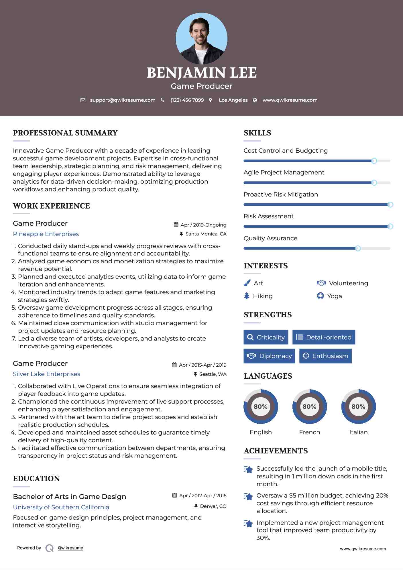 Game Producer Resume Template