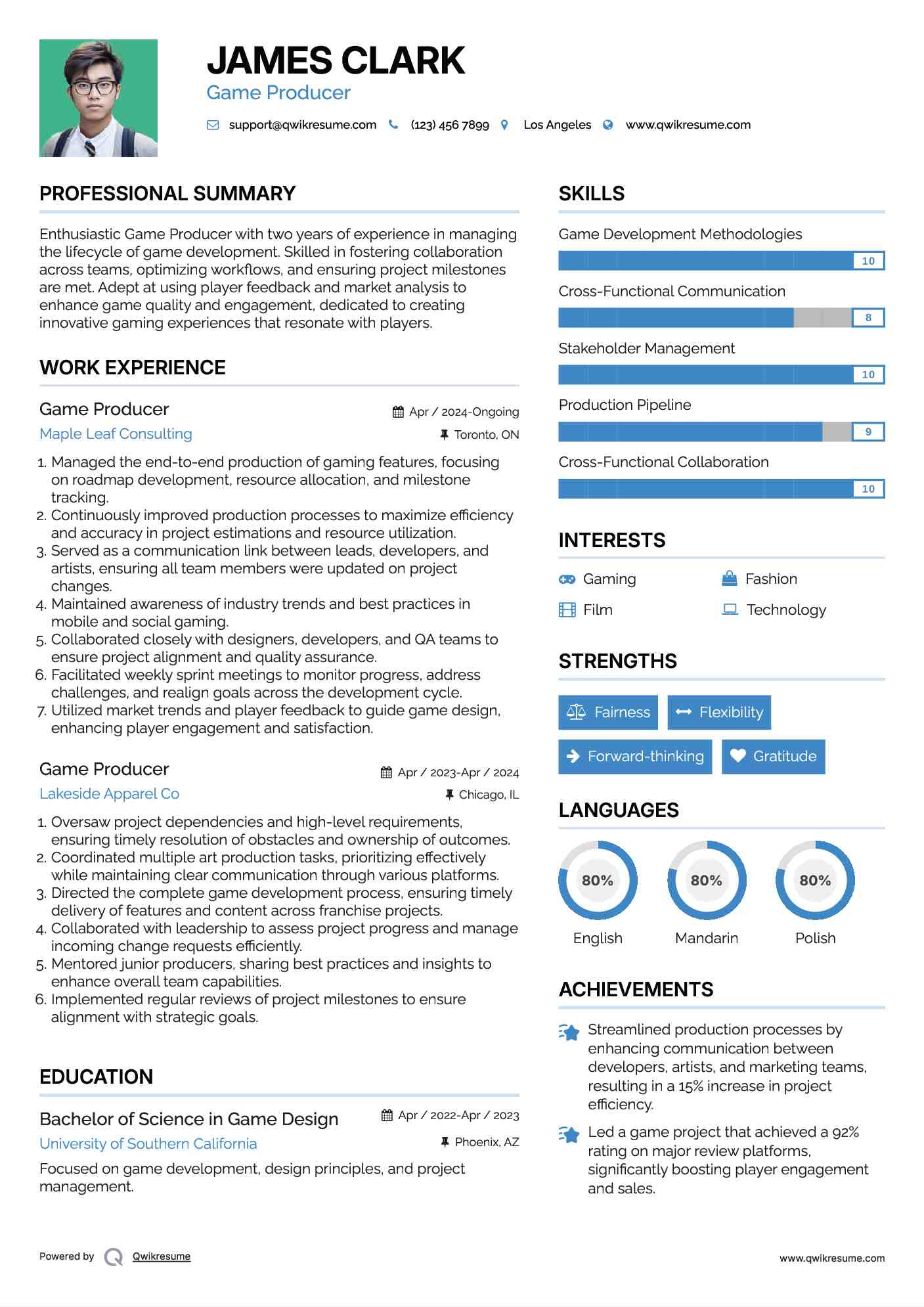 Game Producer Resume Template