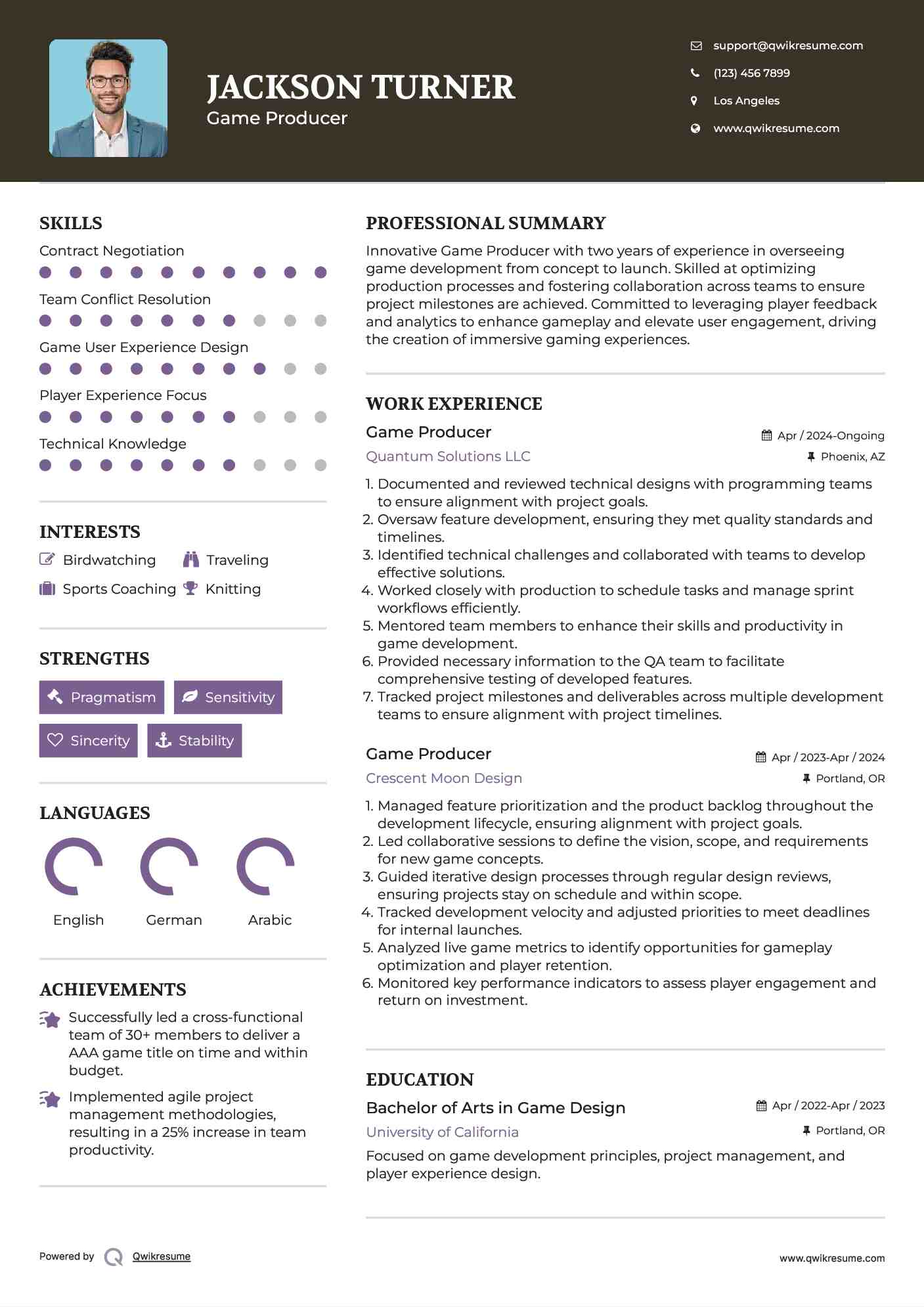 Game Producer Resume Template