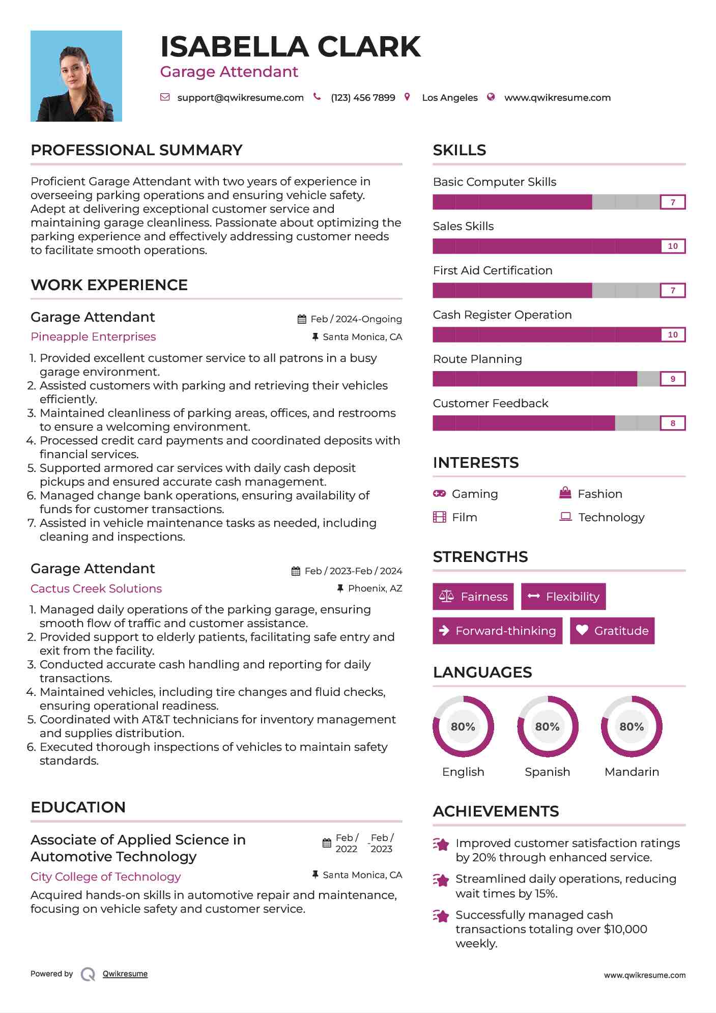 Garage Attendant Resume Template
