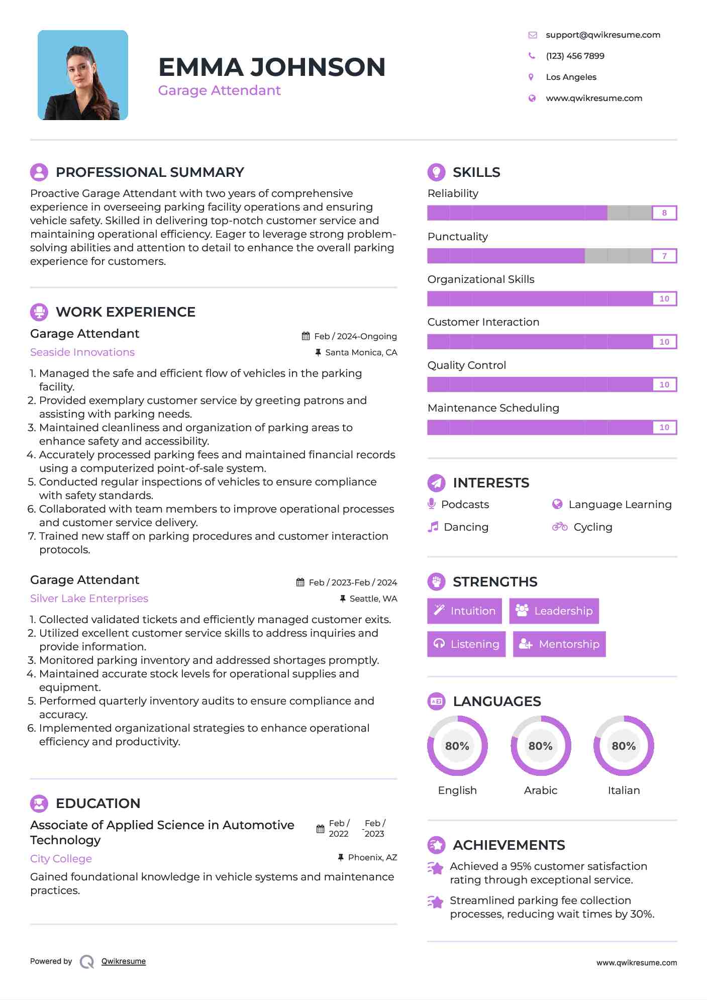 Garage Attendant Resume Example