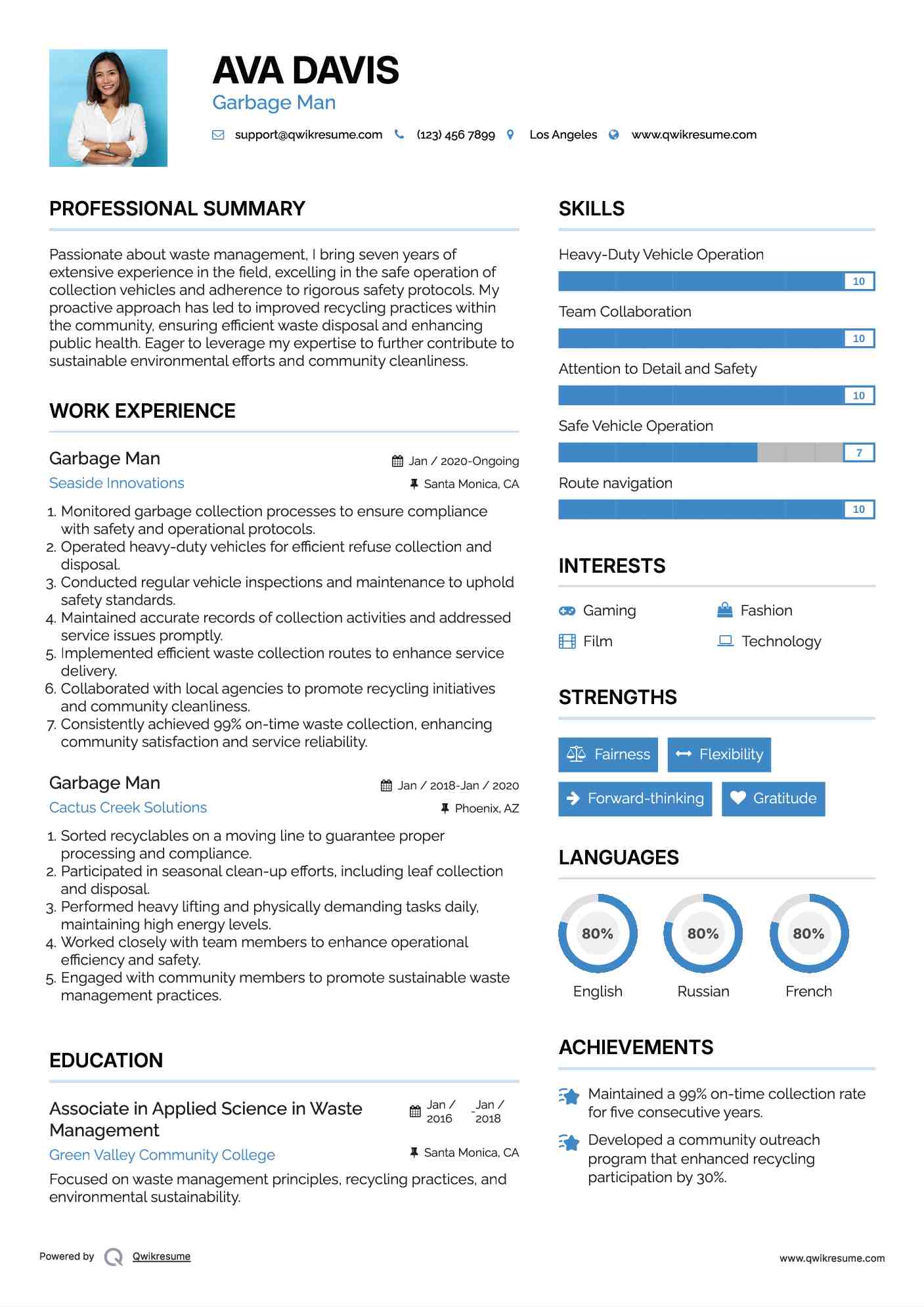 Garbage Man Resume Samples QwikResume