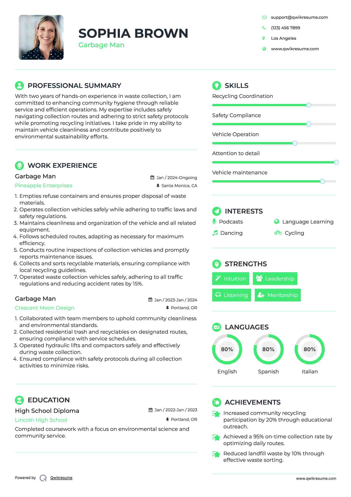 Garbage Man Resume Sample