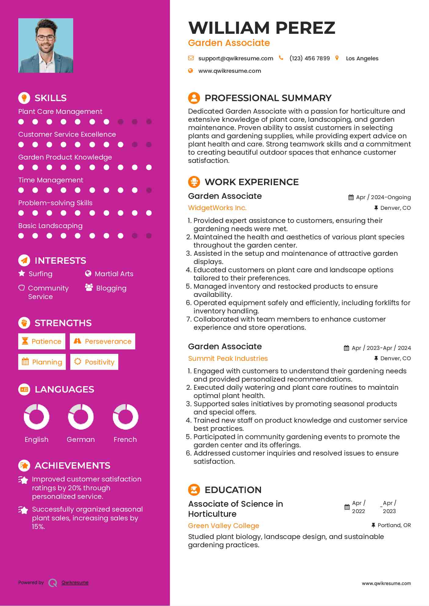 Garden Associate Resume Example