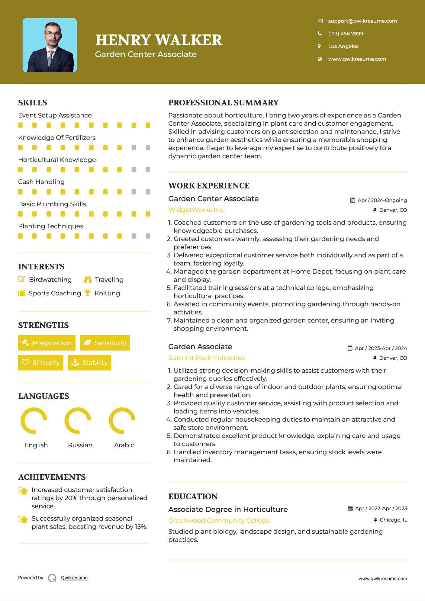 Garden Center Associate Resume Model