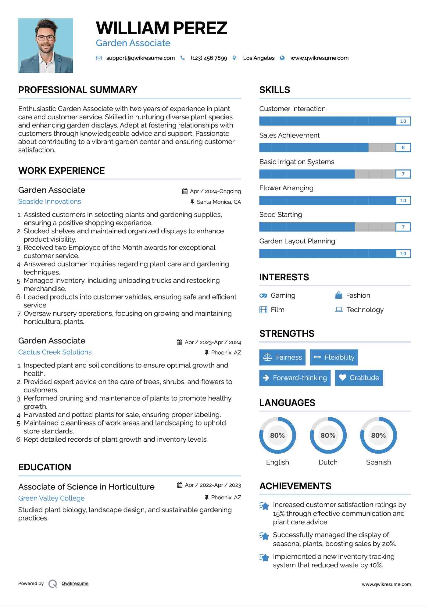 Garden Associate Resume Sample