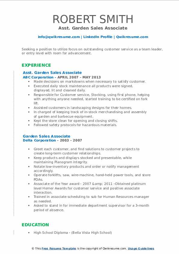 Garden Sales Associate Resume Samples QwikResume