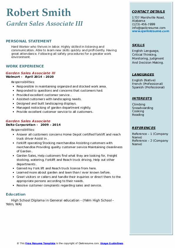 Garden Sales Associate Resume Samples QwikResume