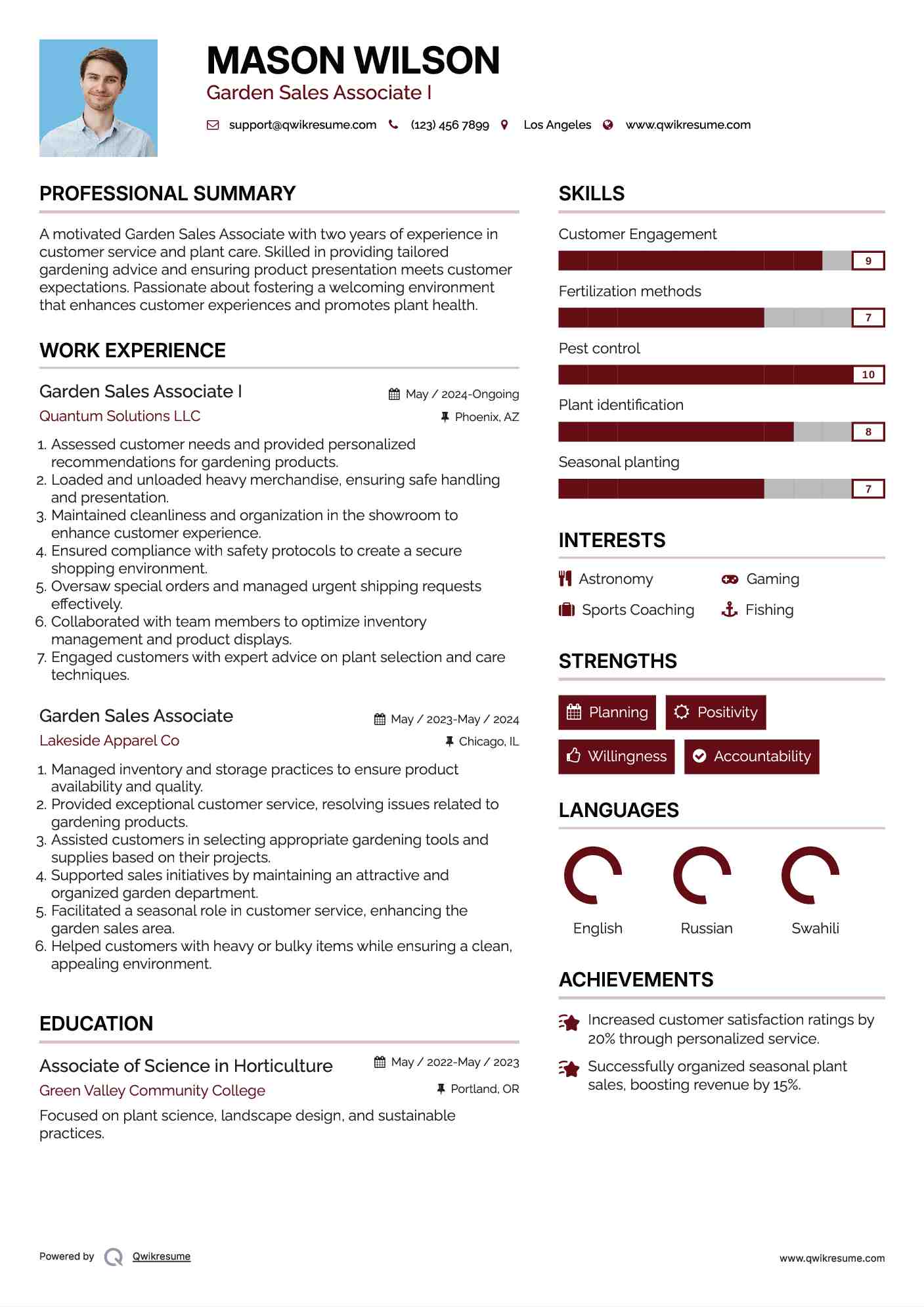 Garden Sales Associate I Resume Model