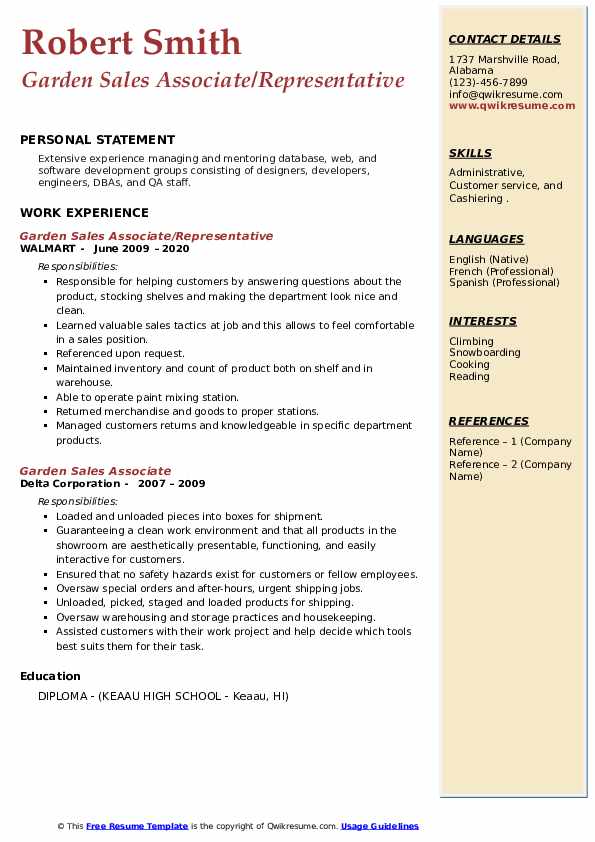 Garden Sales Associate Resume Samples QwikResume