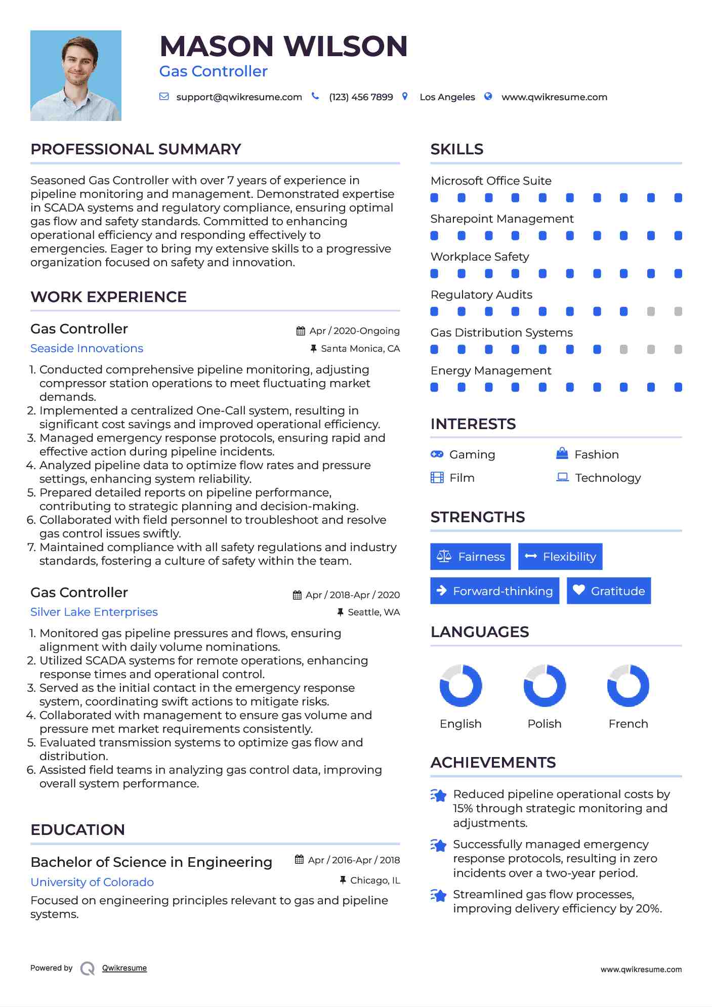 Gas Controller Resume Template