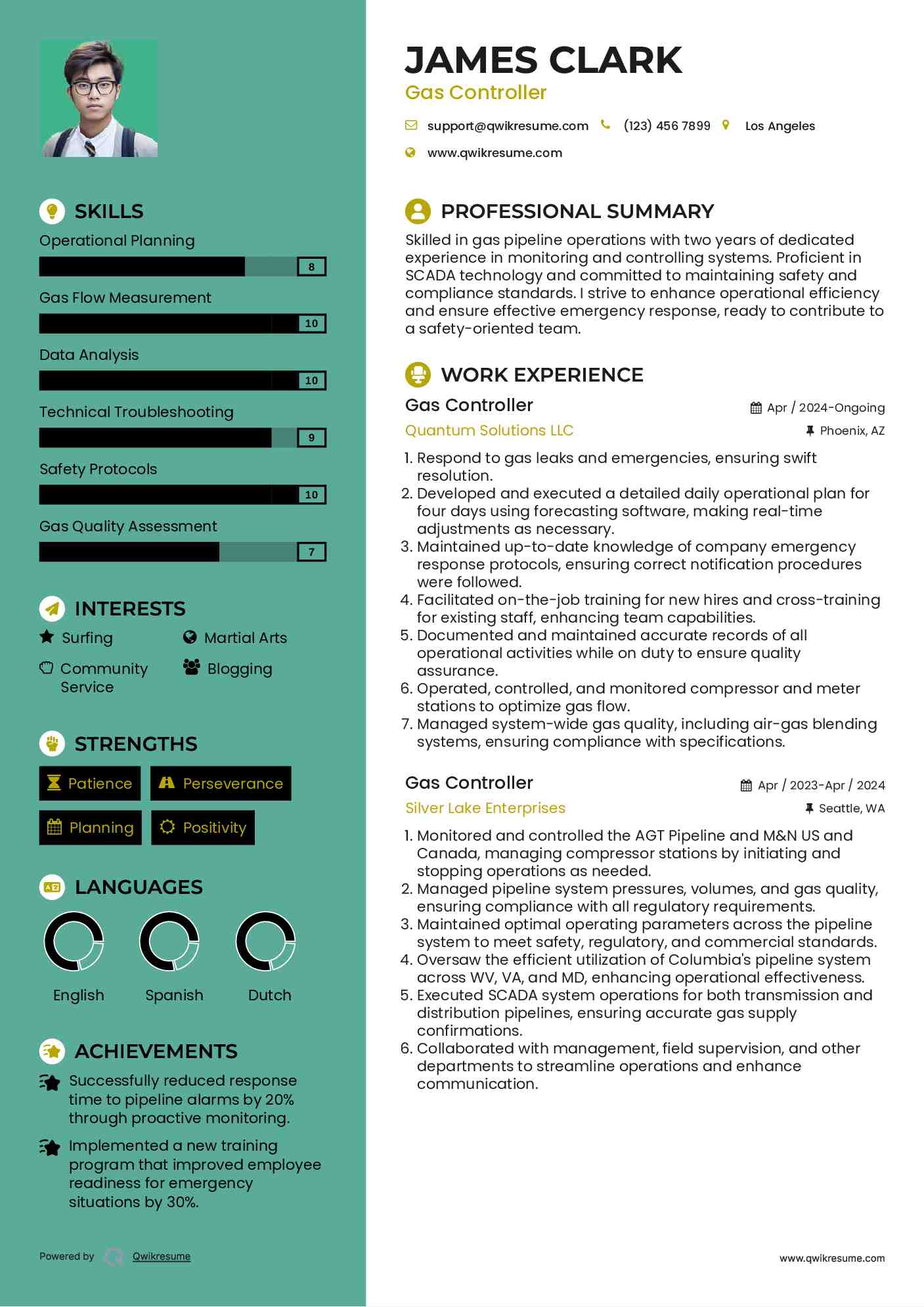 Gas Controller Resume Format