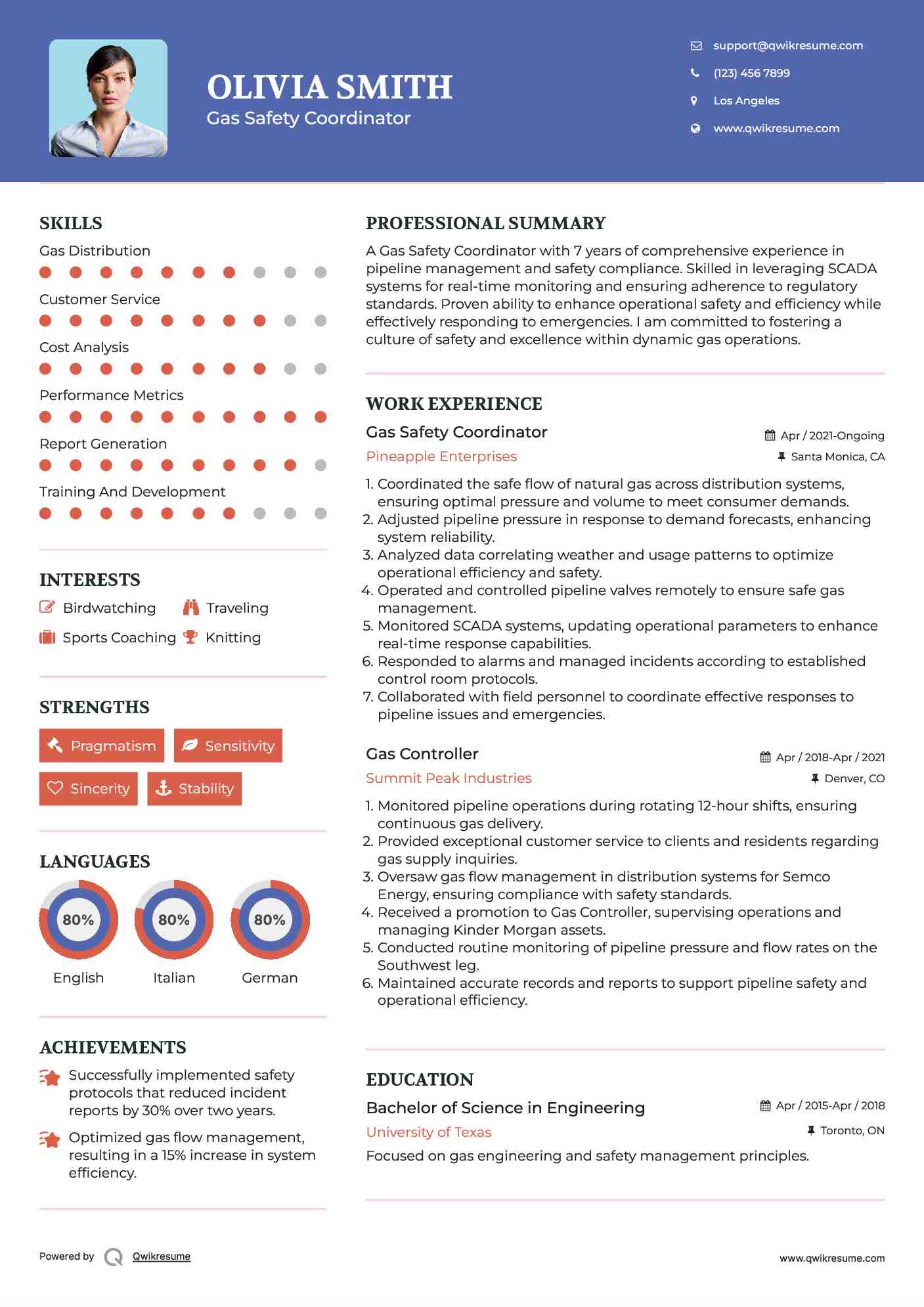 Gas Safety Coordinator Resume Template
