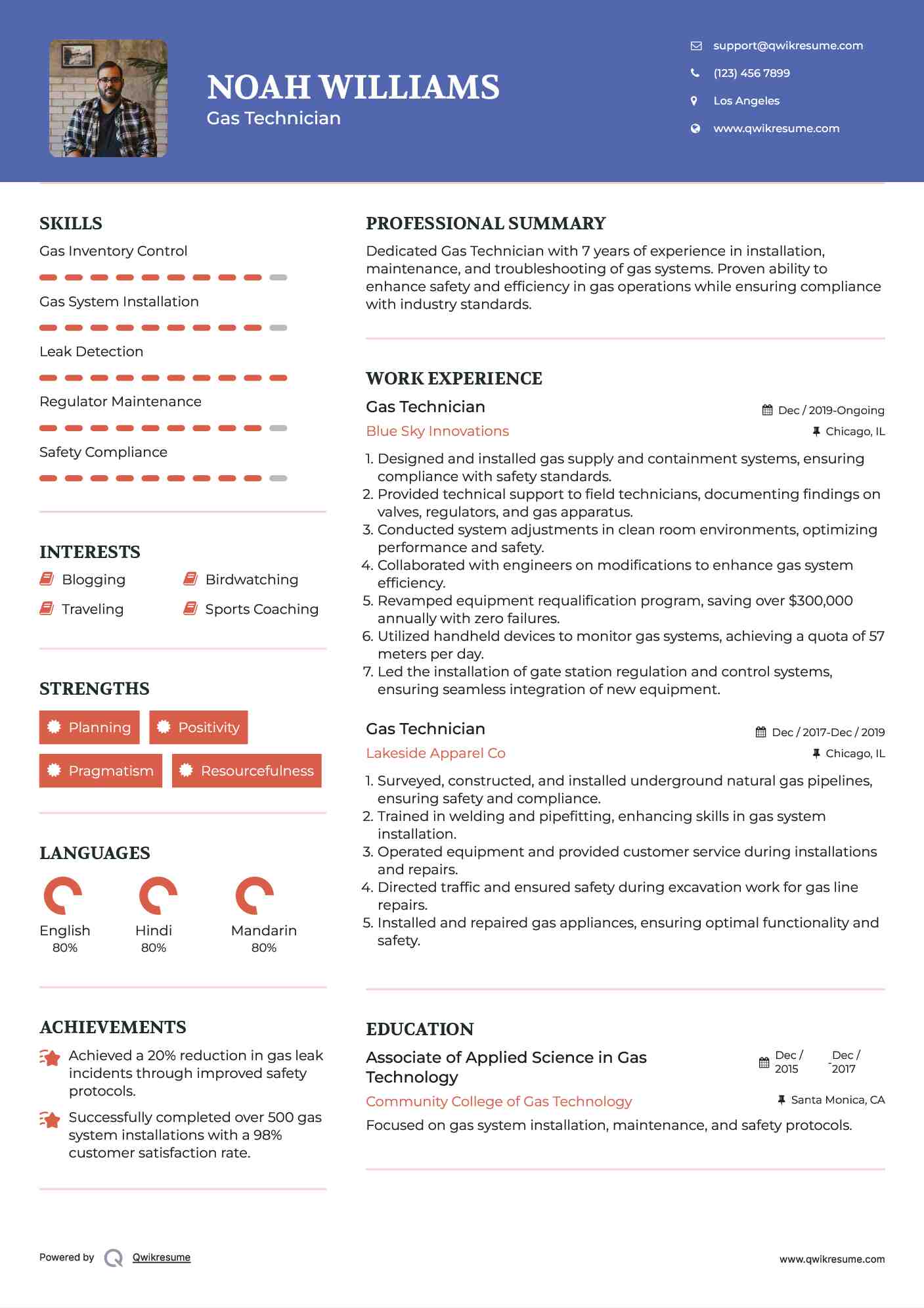 Gas Technician Resume Model