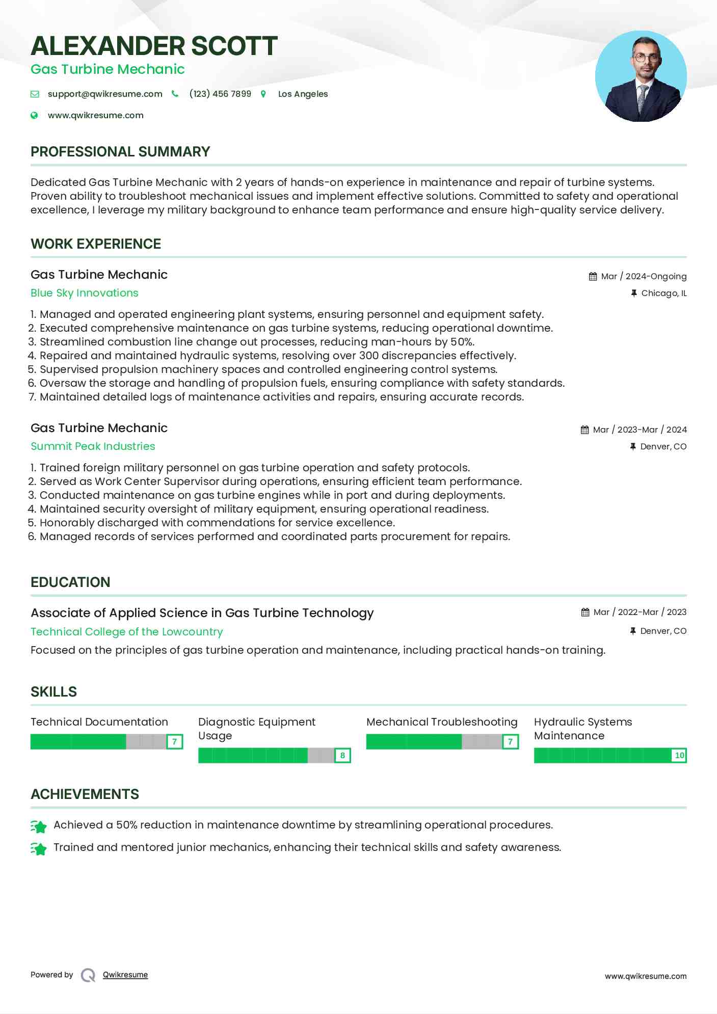 Gas Turbine Mechanic Resume Model