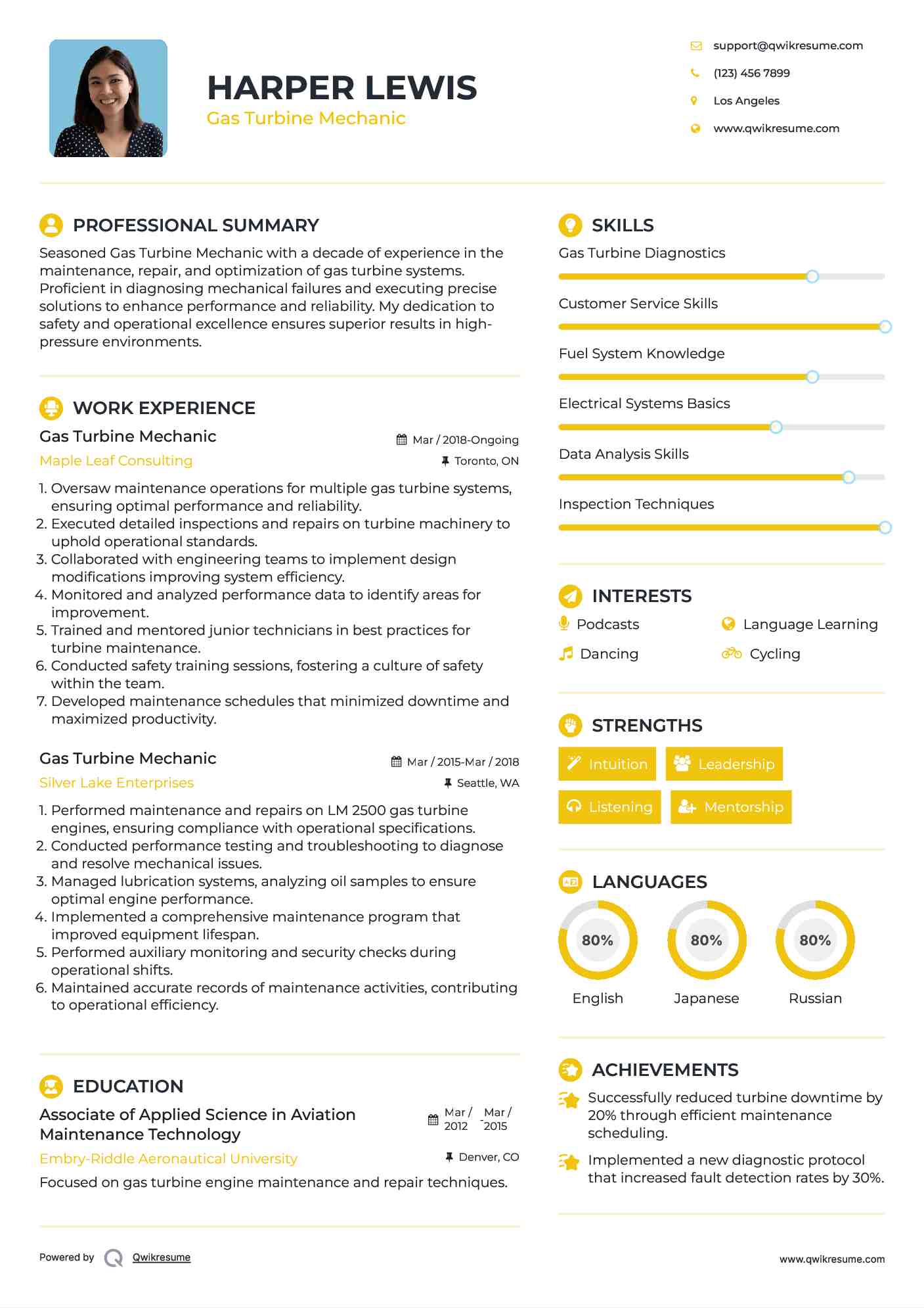 Gas Turbine Mechanic Resume Template