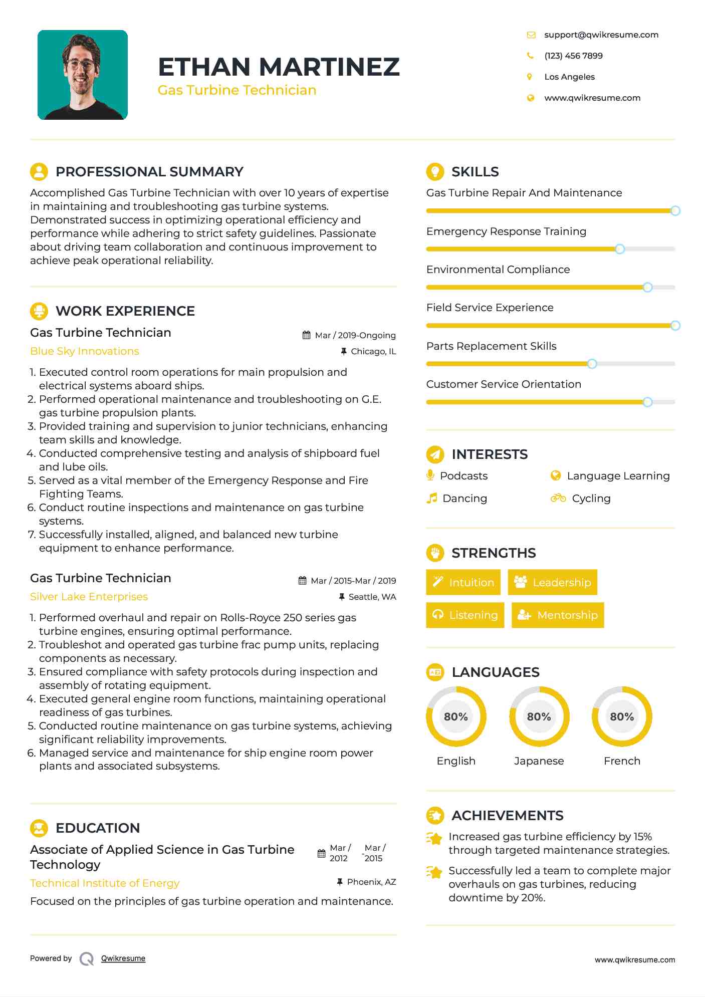 Gas Turbine Technician Resume Format