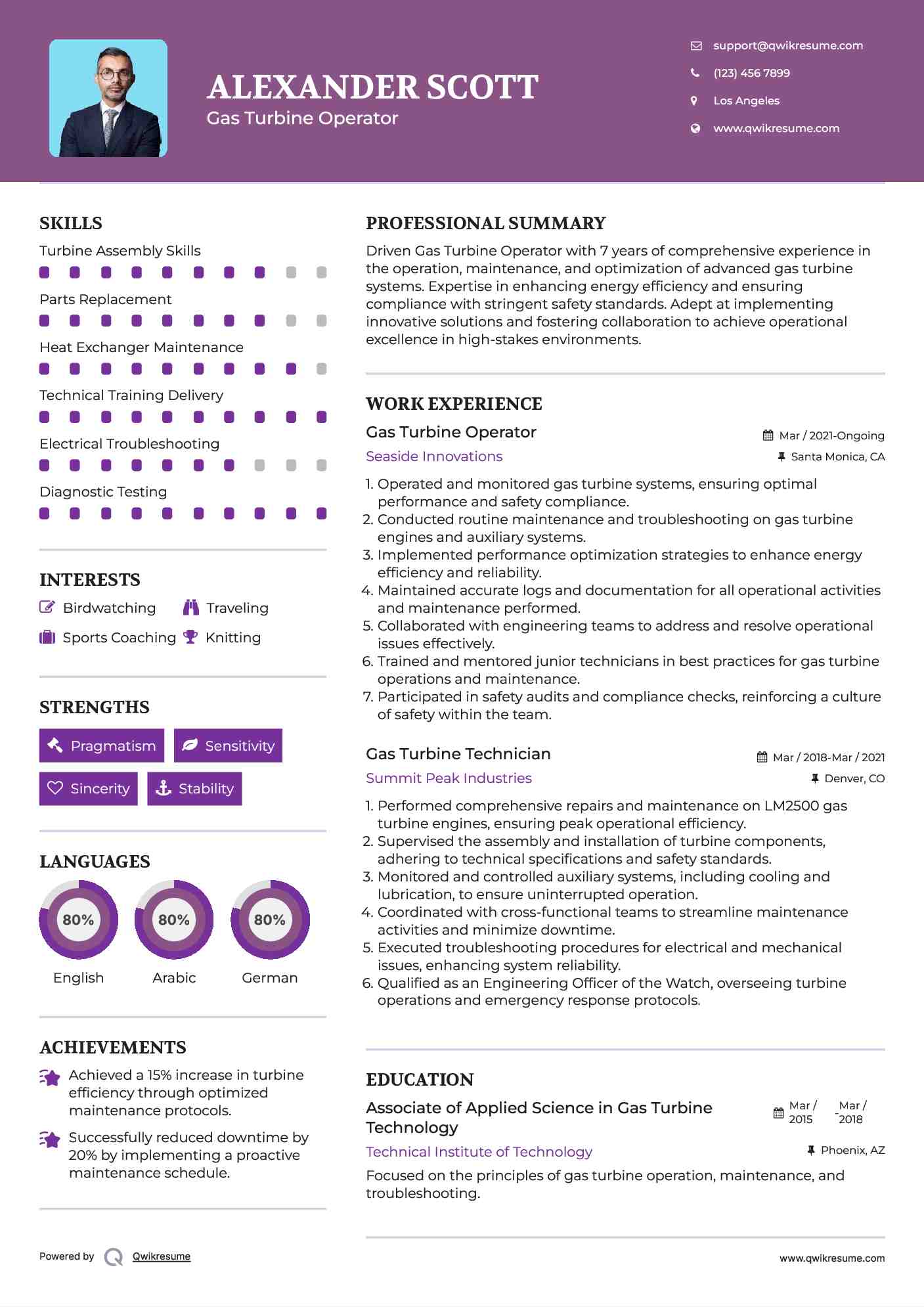 Gas Turbine Operator Resume Model