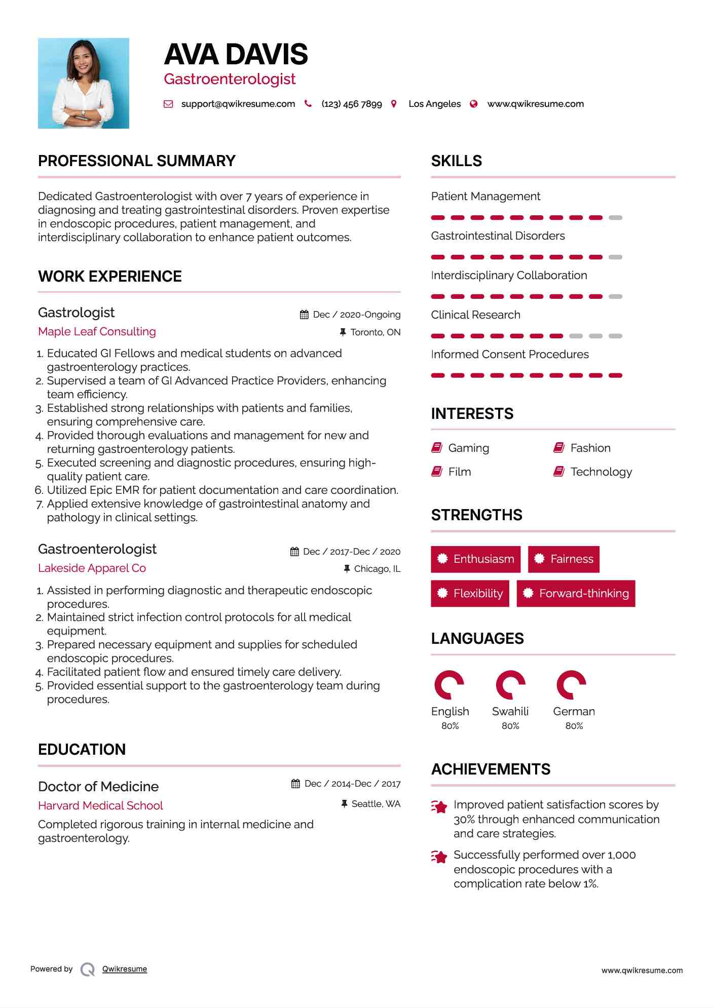 Gastrologist Resume Model