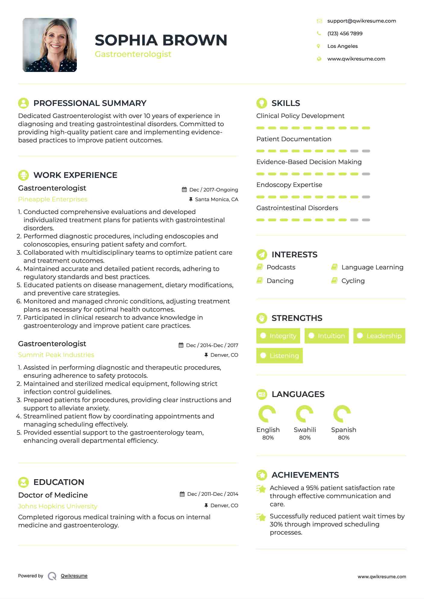 Gastroenterologist Resume Format