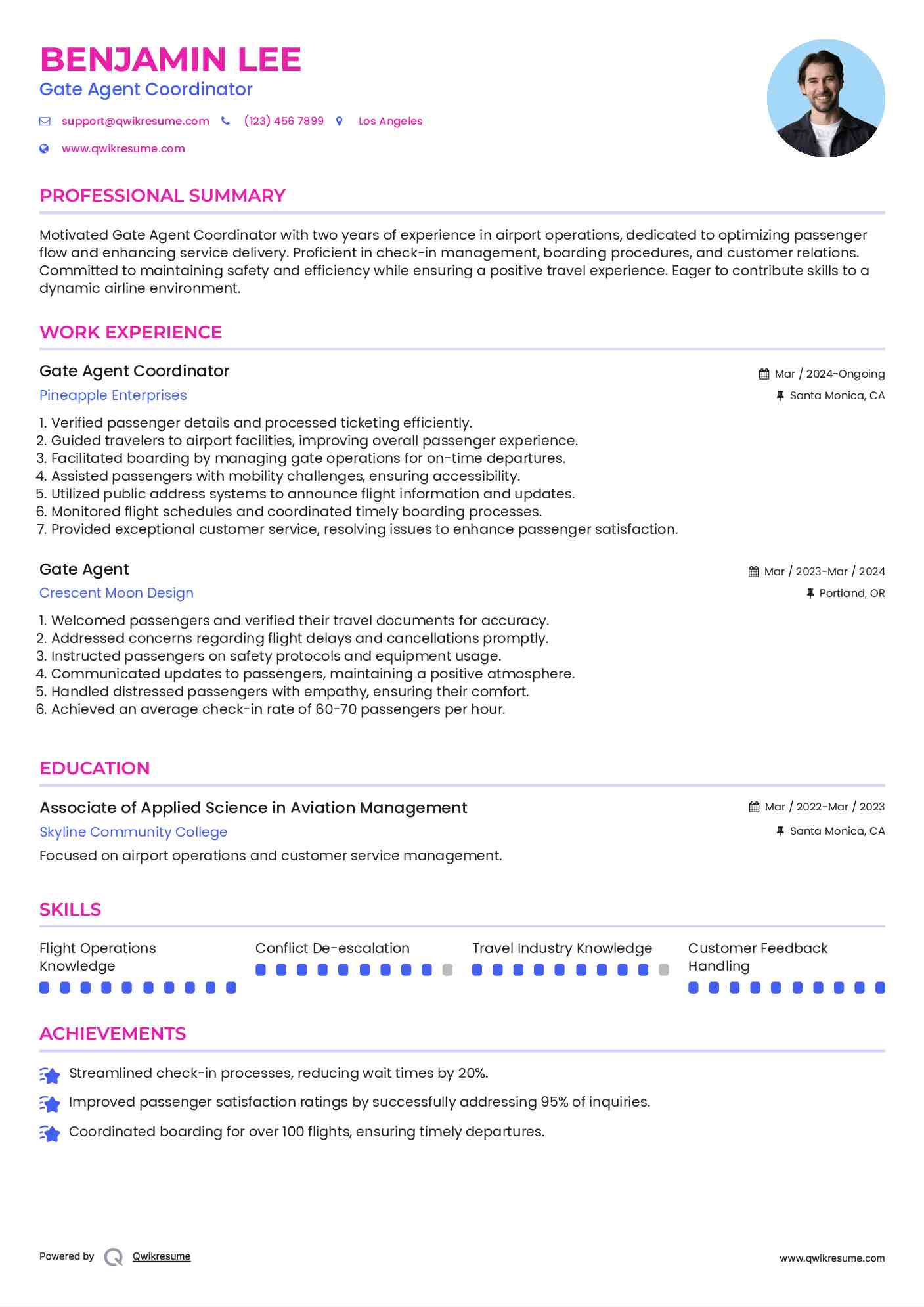 Gate Agent Coordinator Resume Sample