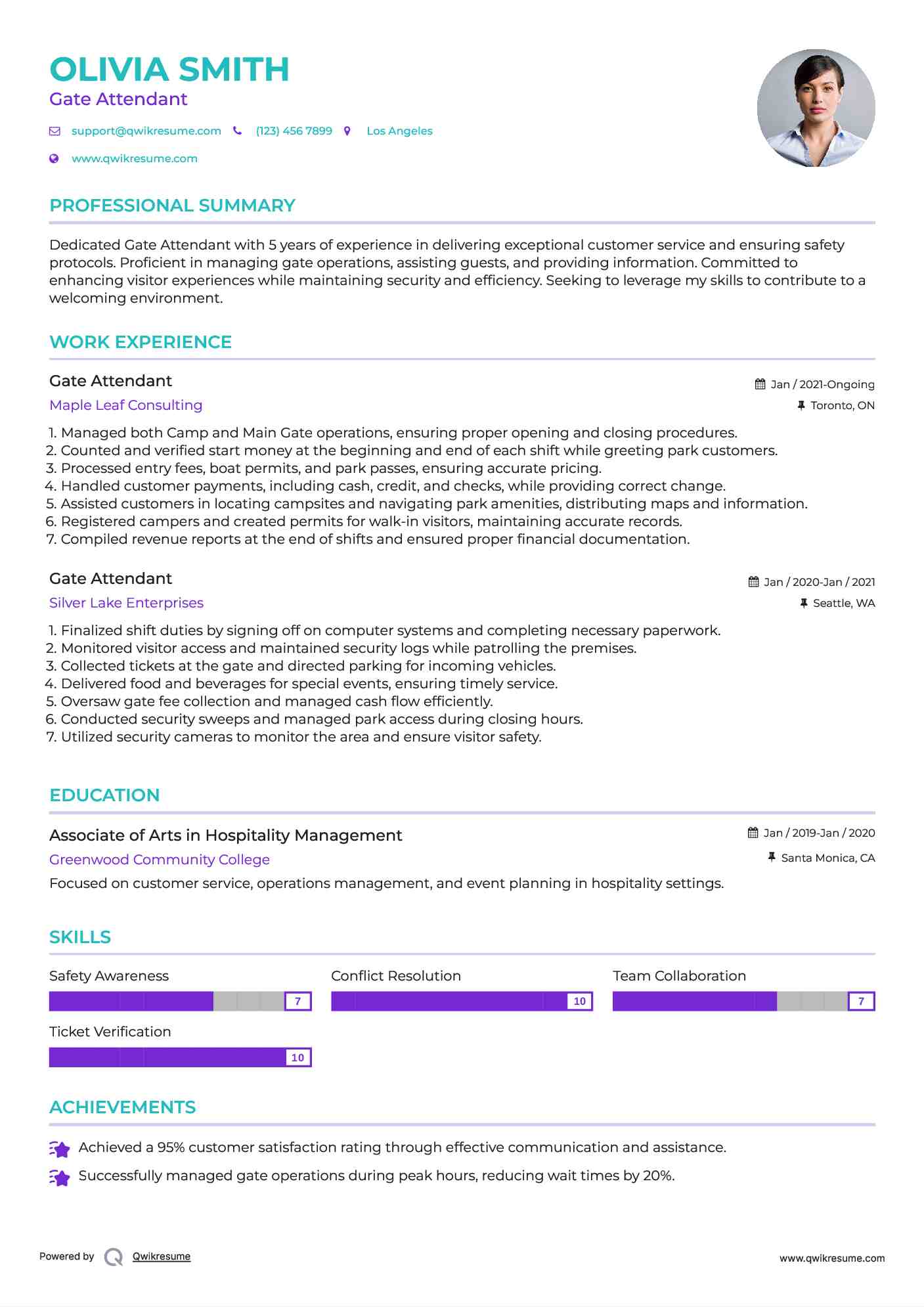Gate Attendant Resume Template