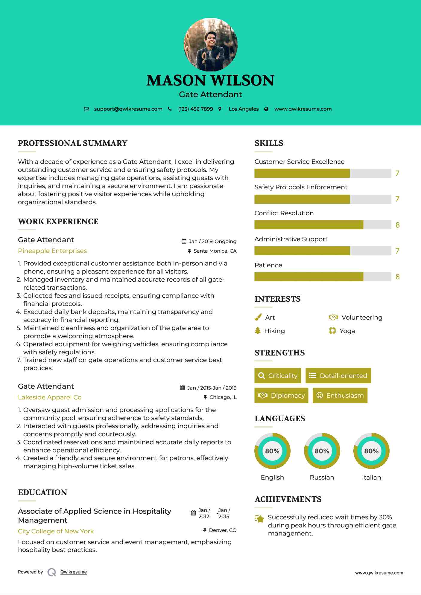 Gate Attendant Resume Format