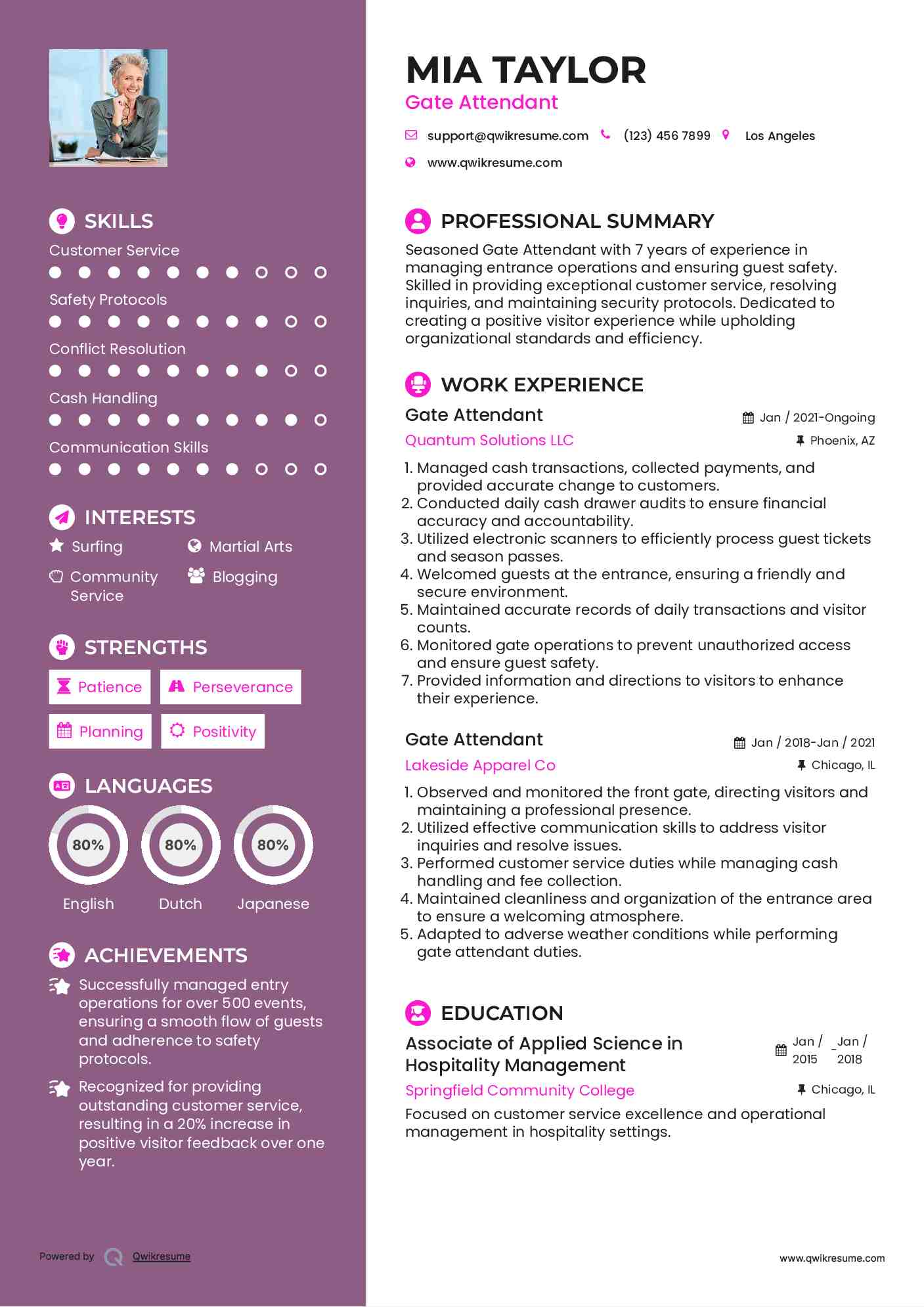 Gate Attendant Resume Format