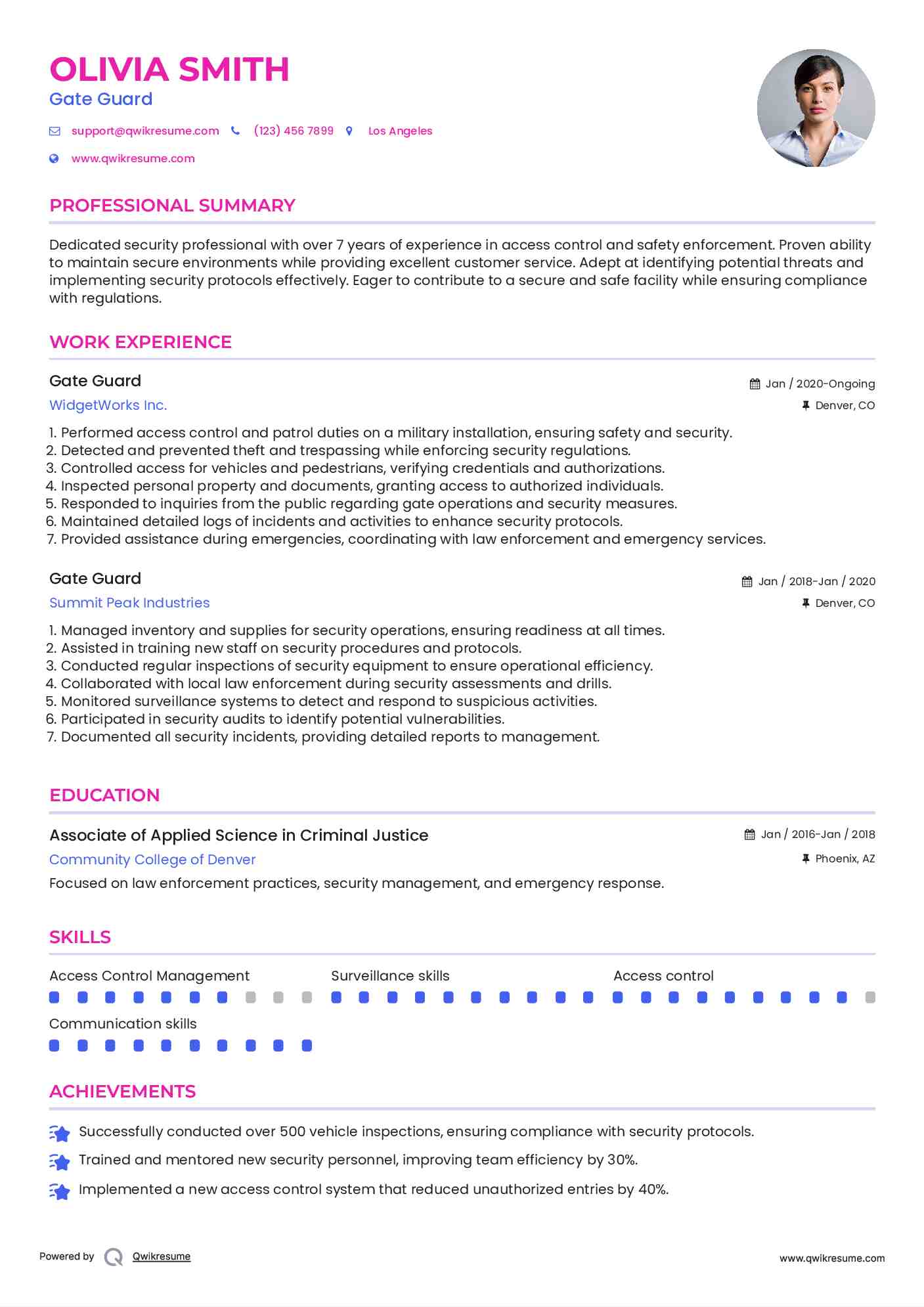 Gate Guard Resume Model